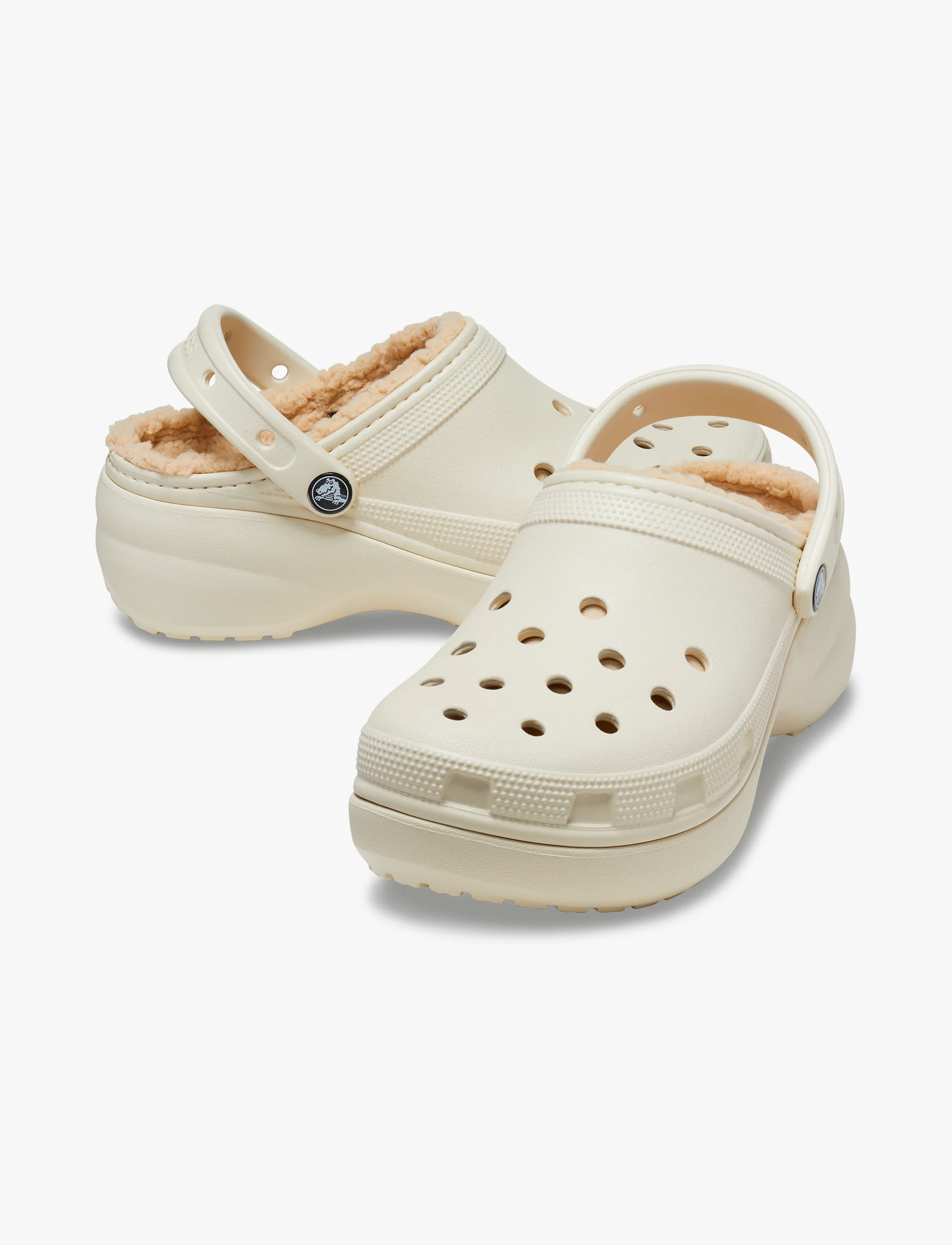 Crocs Classic Platform Lined Clog W - כפכפי קרוקס פלטפורמה עם פרווה לנשים בצבע קרם - Image 4