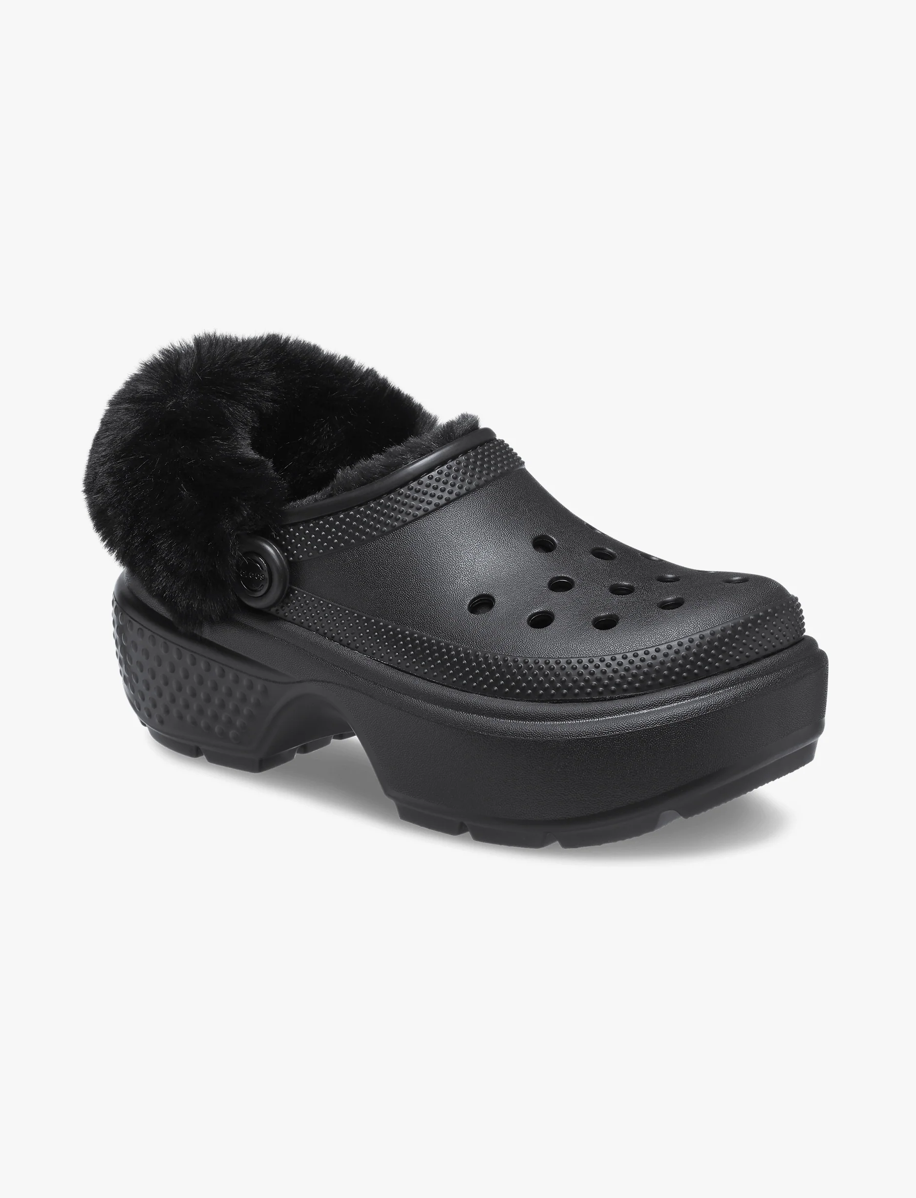 Crocs Stomp Lined Clog - כפכפי פלטפורמה קלוג סטומפ פרוותיים לנשים בצבע שחור
