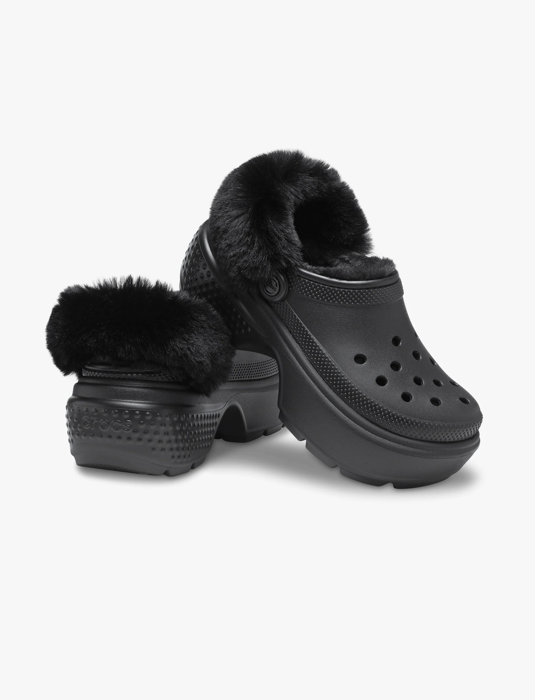 Crocs Stomp Lined Clog - כפכפי פלטפורמה קלוג סטומפ פרוותיים לנשים בצבע שחור - Image 3