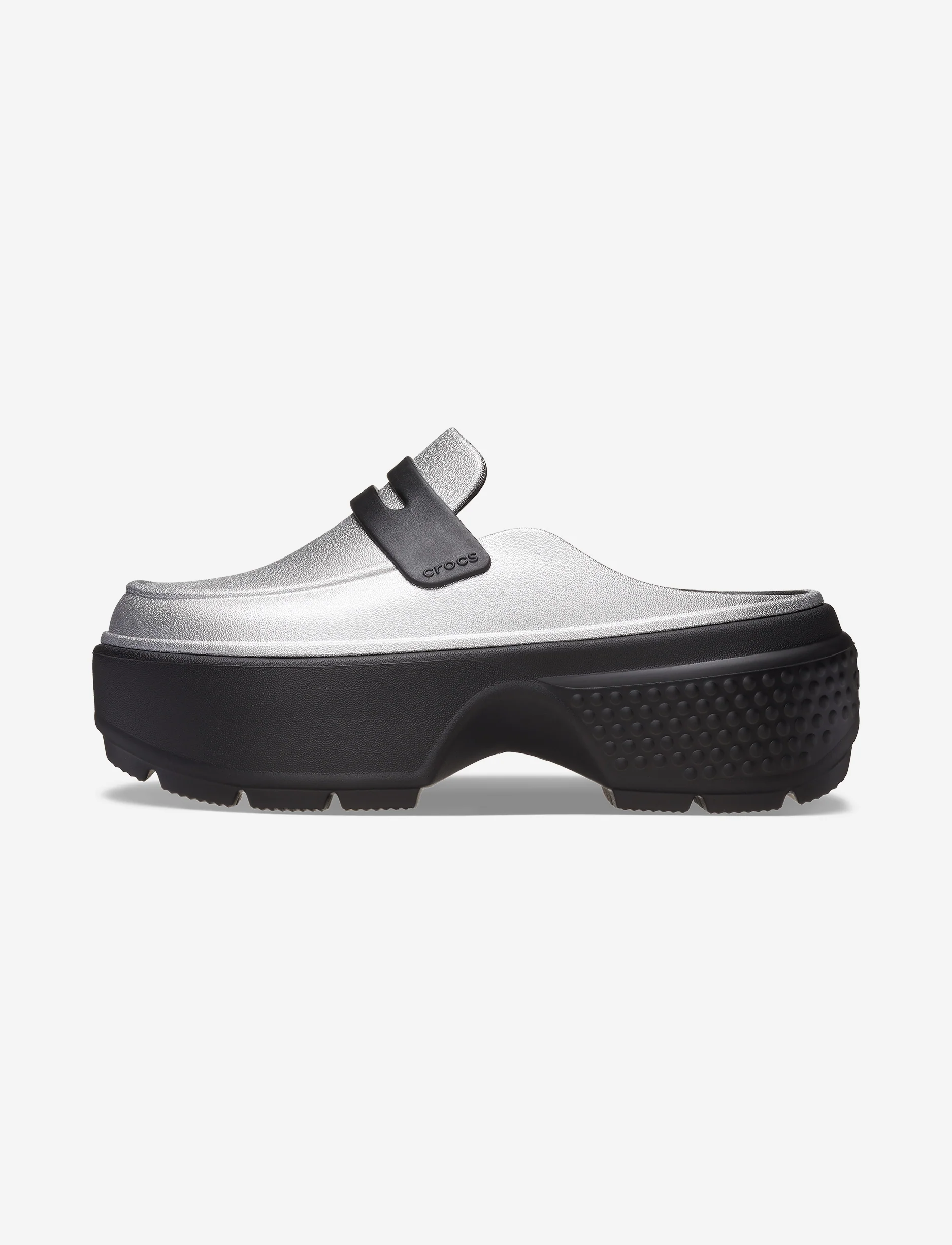 Crocs Stomp Metallic Loafer- כפכפי קרוקס מוקסין פלטפורמה לנשים בצבע שחור/כסף - Image 6