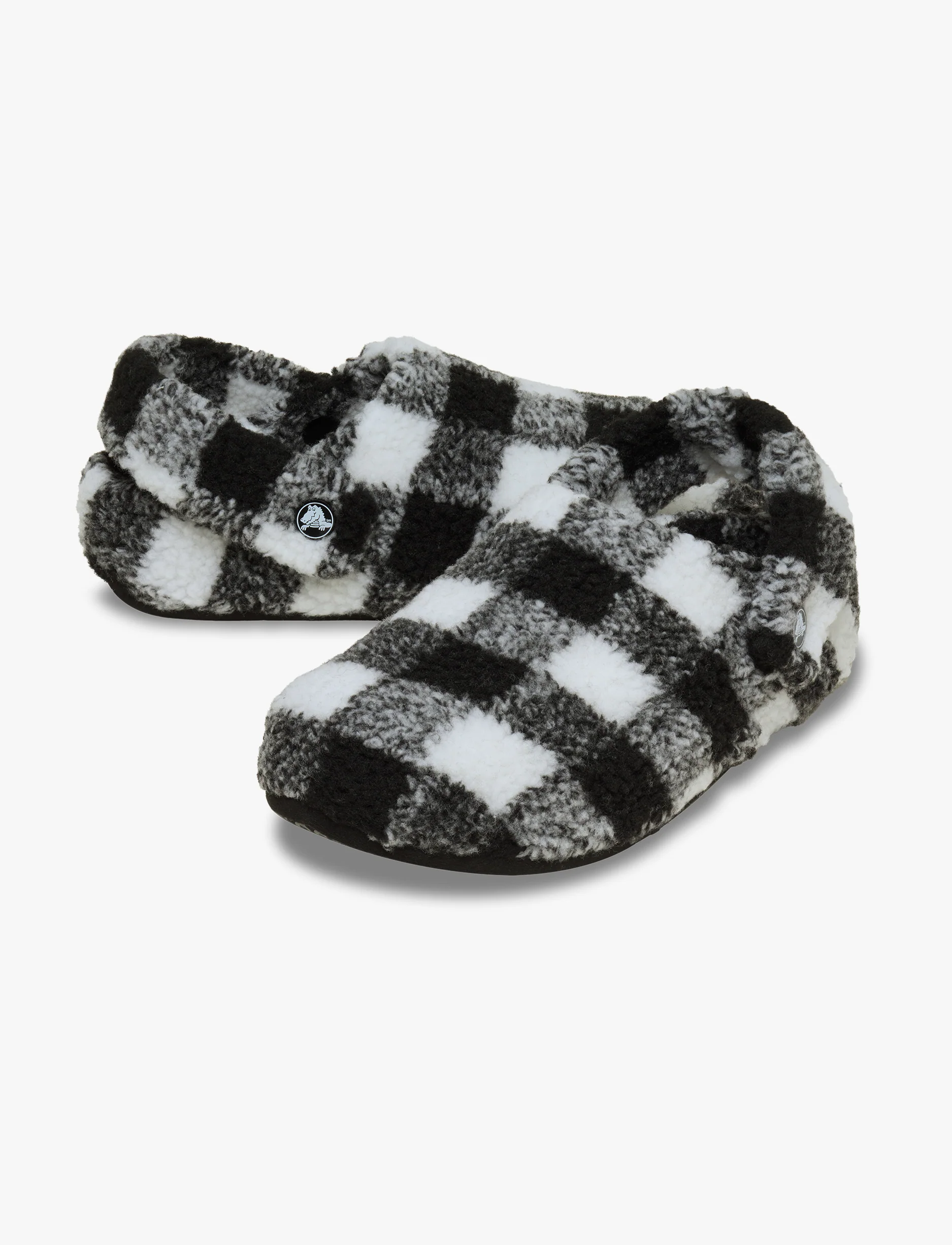 Crocs Classic Buffalo Check Cozzzy Slipper - נעלי בית קרוקס עם הדפס משובץ בצבע שחור/לבן - Image 4