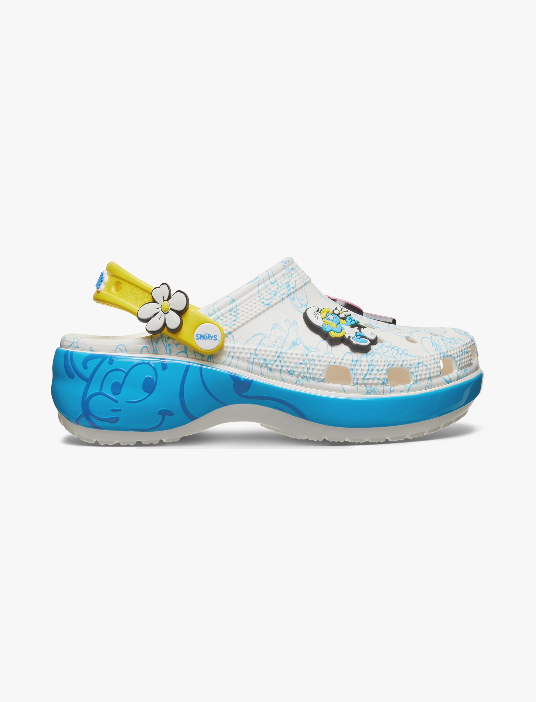 Crocs Smurfs Platform Clog  - כפכפי קרוקס קלוג פלטפורמה הדרדסים לנשים בצבע לבן/תכלת - Image 2