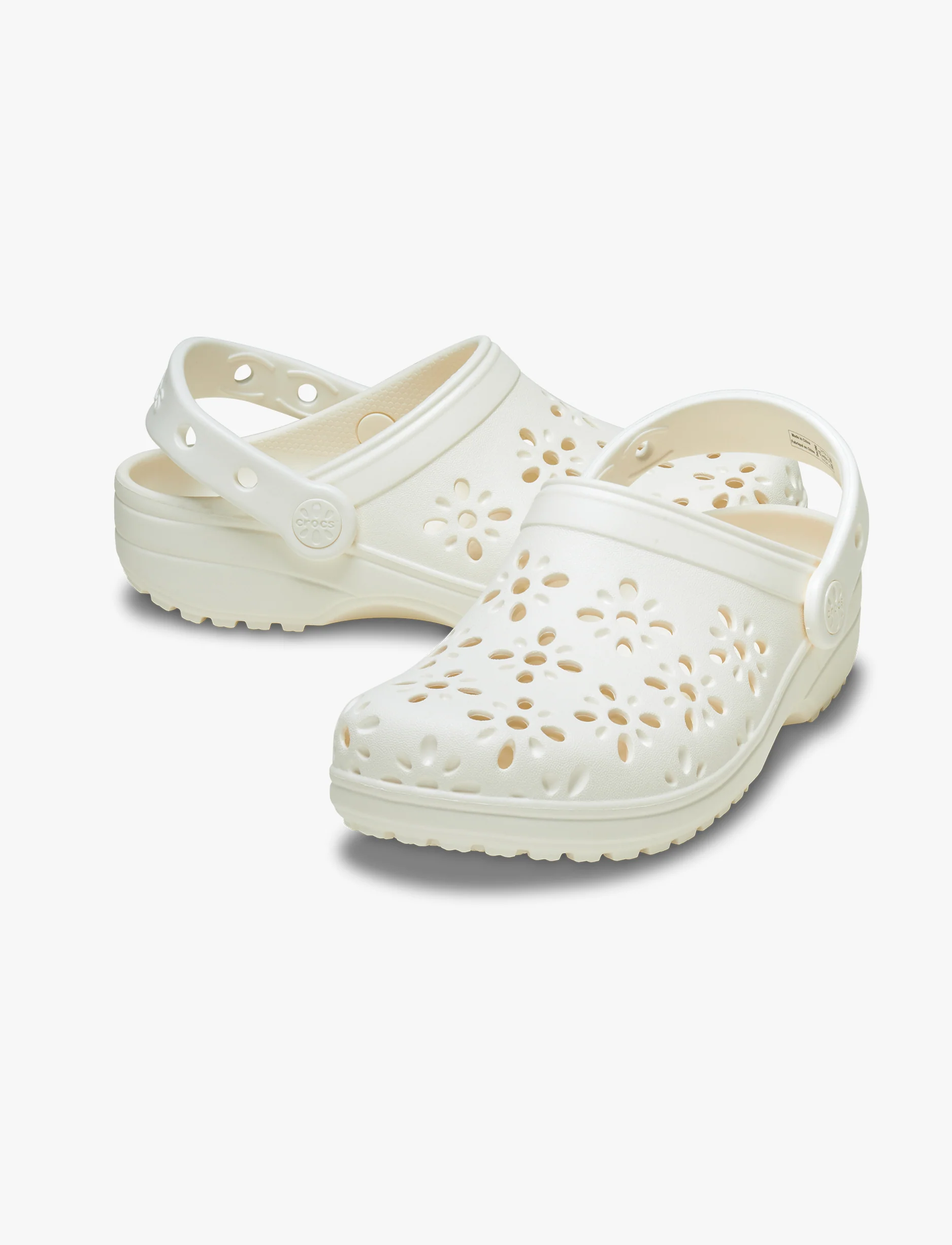 Crocs Classic Floral Cut Out Clog - כפכפי קרוקס לנשים בצבע לבן גיר - Image 3