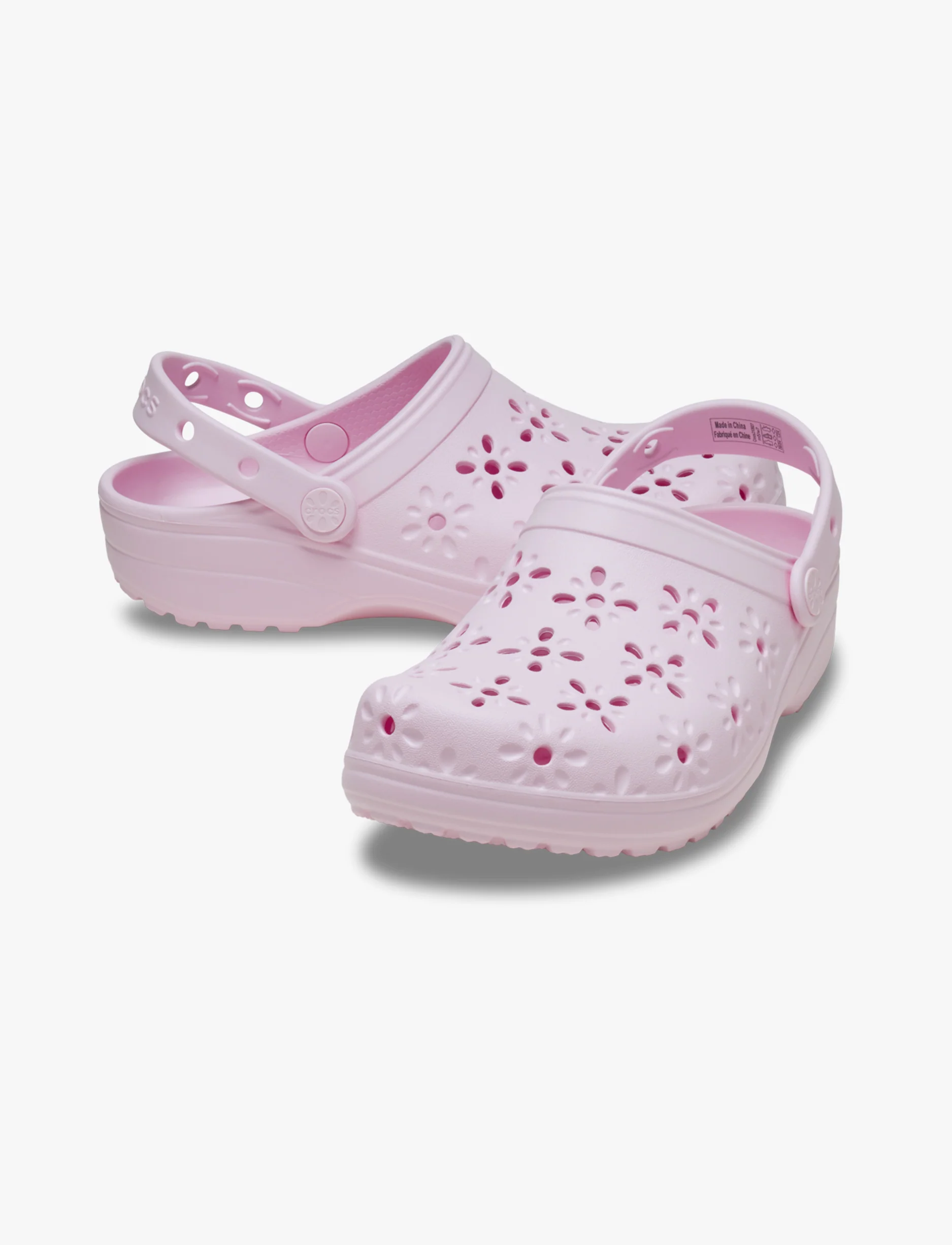 Crocs Classic Floral Cut Out Clog - כפכפי קרוקס לנשים בצבע ורוד חלבי - Image 4