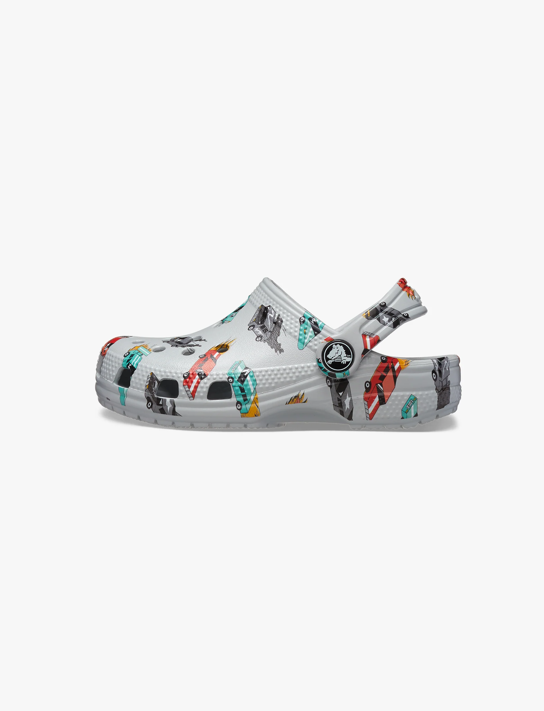 Crocs Classic Race Cars Graphic Clog T-  כפכפי קרוקס לילדים בצבע אפור עם הדפס מכוניות - Image 5