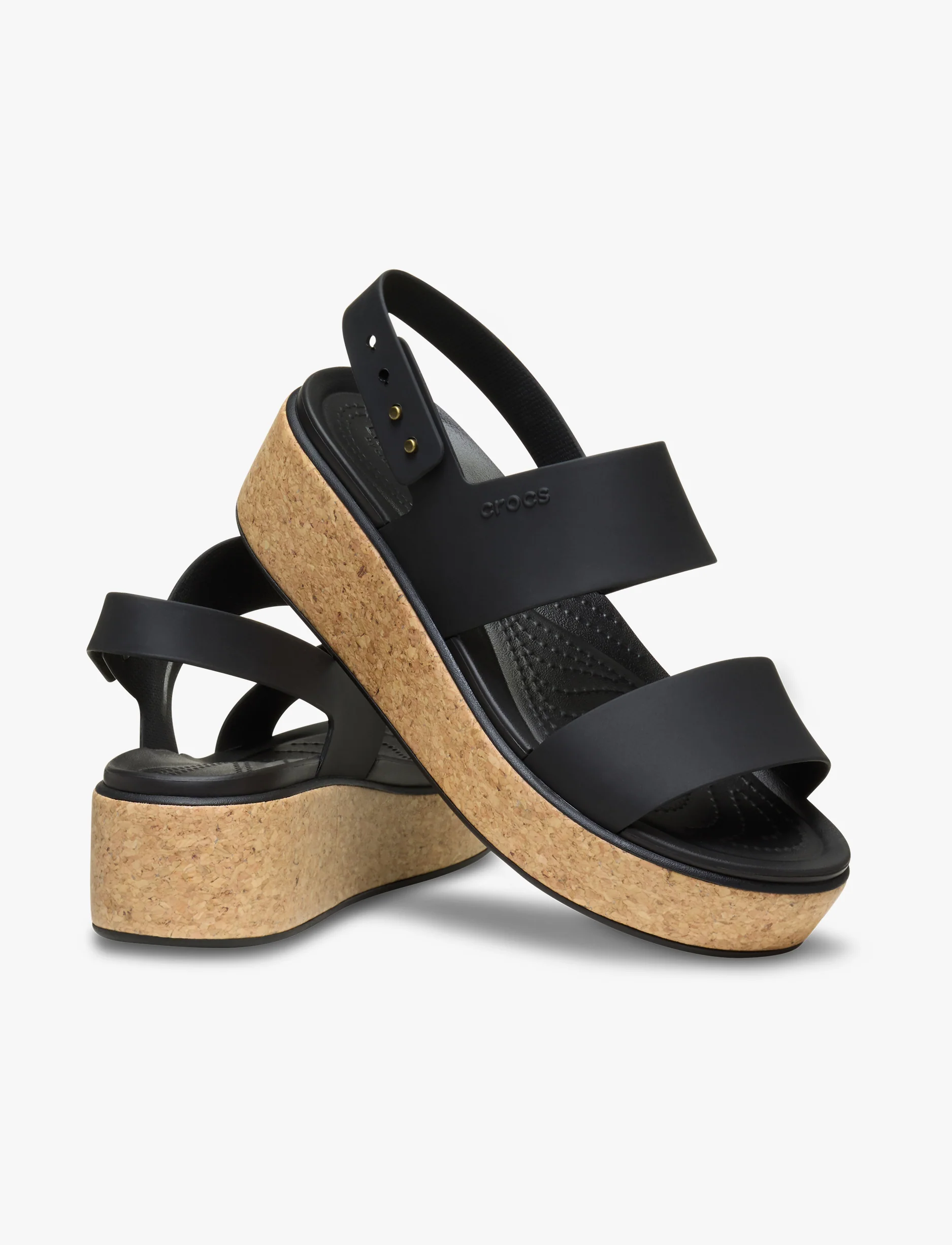 Crocs Brooklyn Cork Low Wedge - סנדלי פלטפורמה קרוקס ברוקלין קורק לנשים בצבע שחור - Image 3