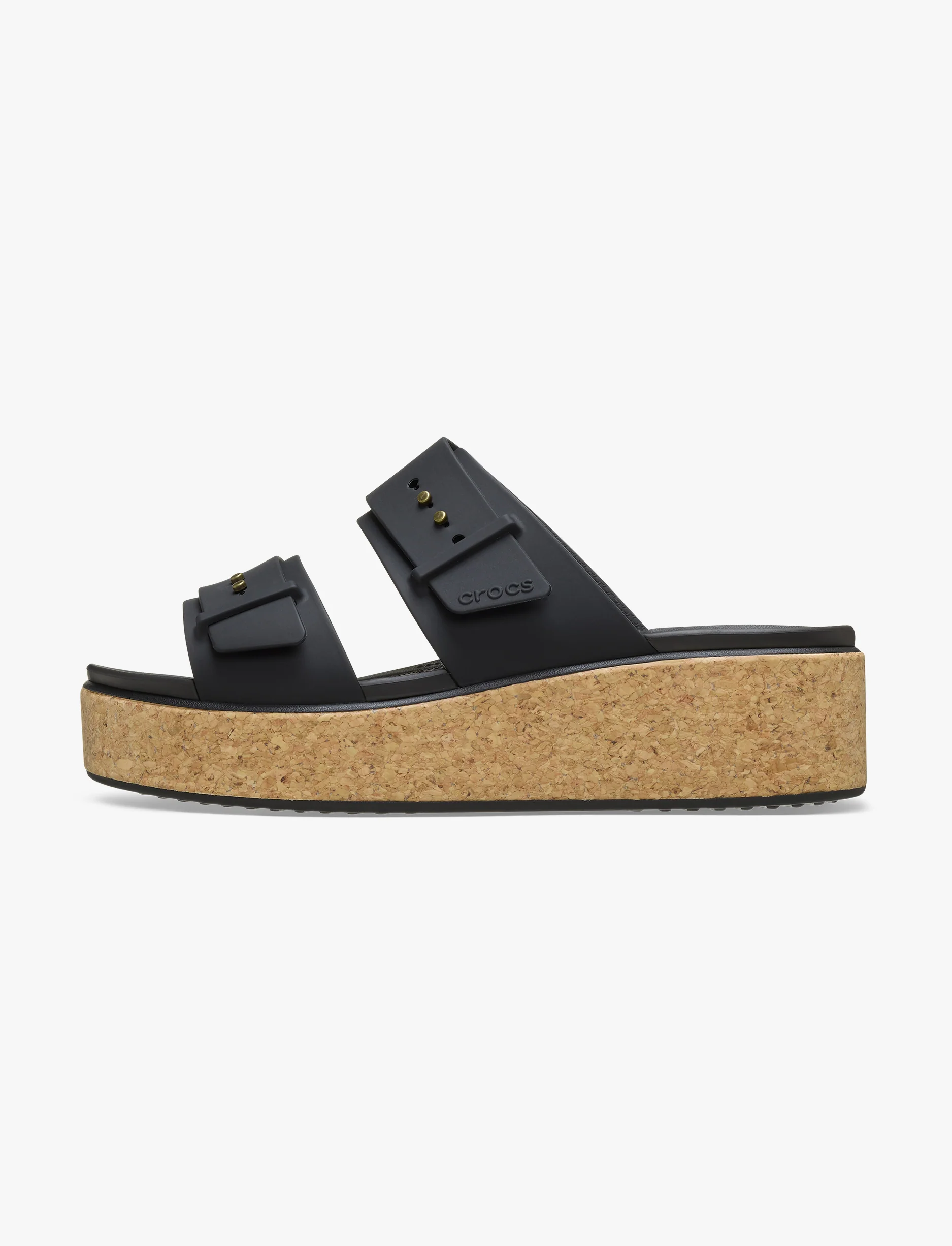 Crocs Brooklyn Cork Buckle - כפכפי פלטפורמה קרוקס ברוקלין לנשים בצבע שחור - Image 5