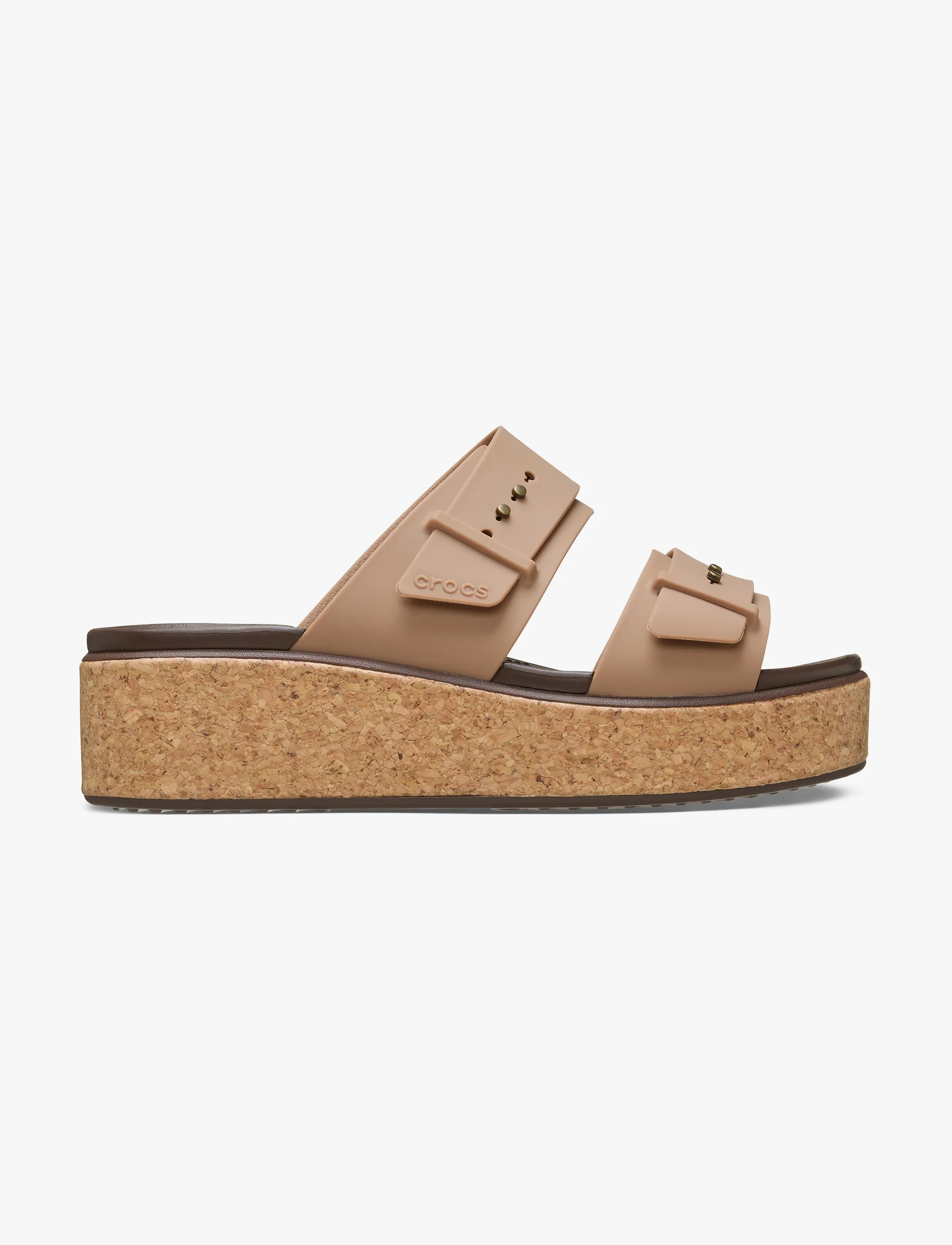 Crocs Brooklyn Cork Buckle - כפכפי פלטפורמה קרוקס ברוקלין לנשים בצבע שוקולד חלב - Image 2
