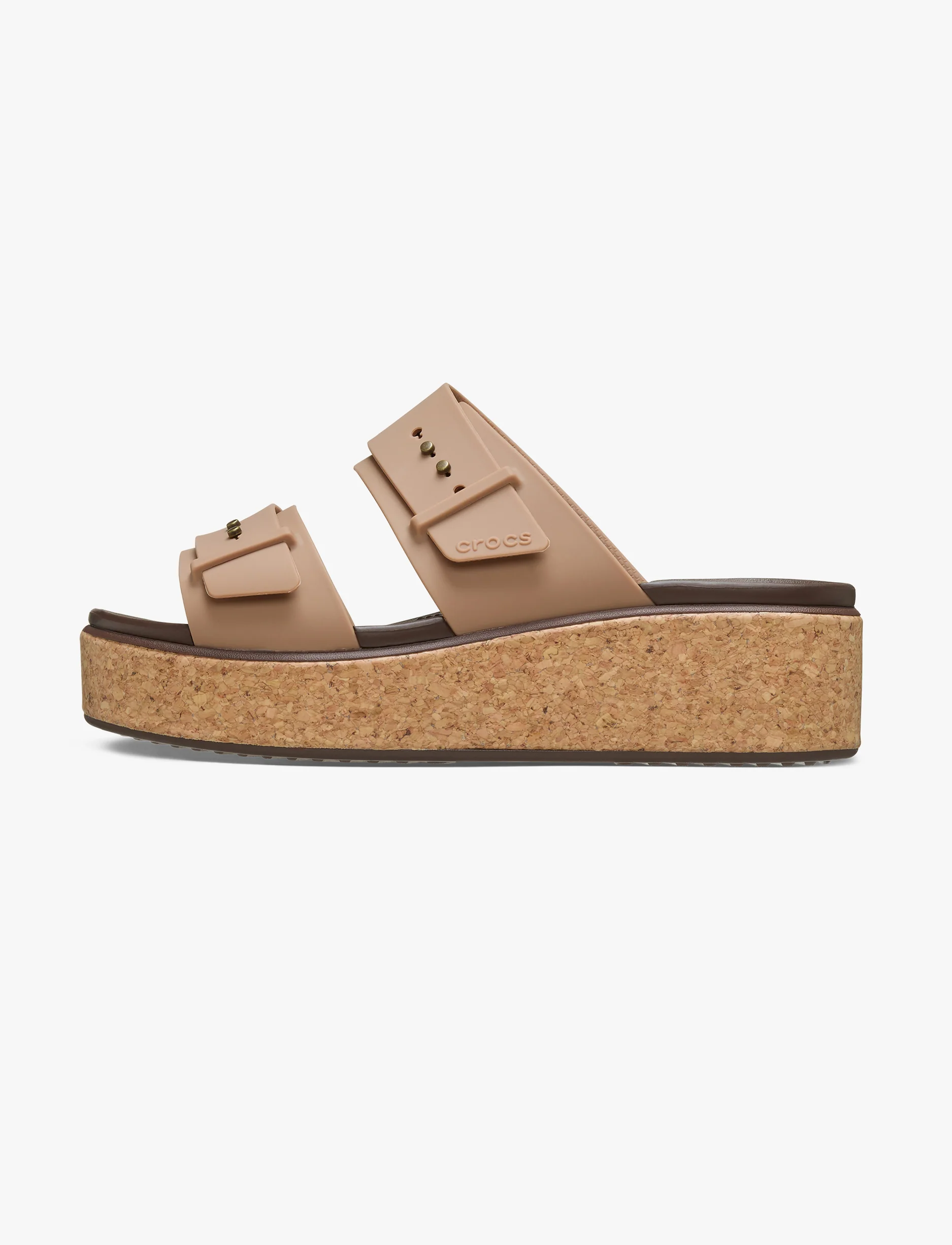 Crocs Brooklyn Cork Buckle - כפכפי פלטפורמה קרוקס ברוקלין לנשים בצבע שוקולד חלב - Image 5