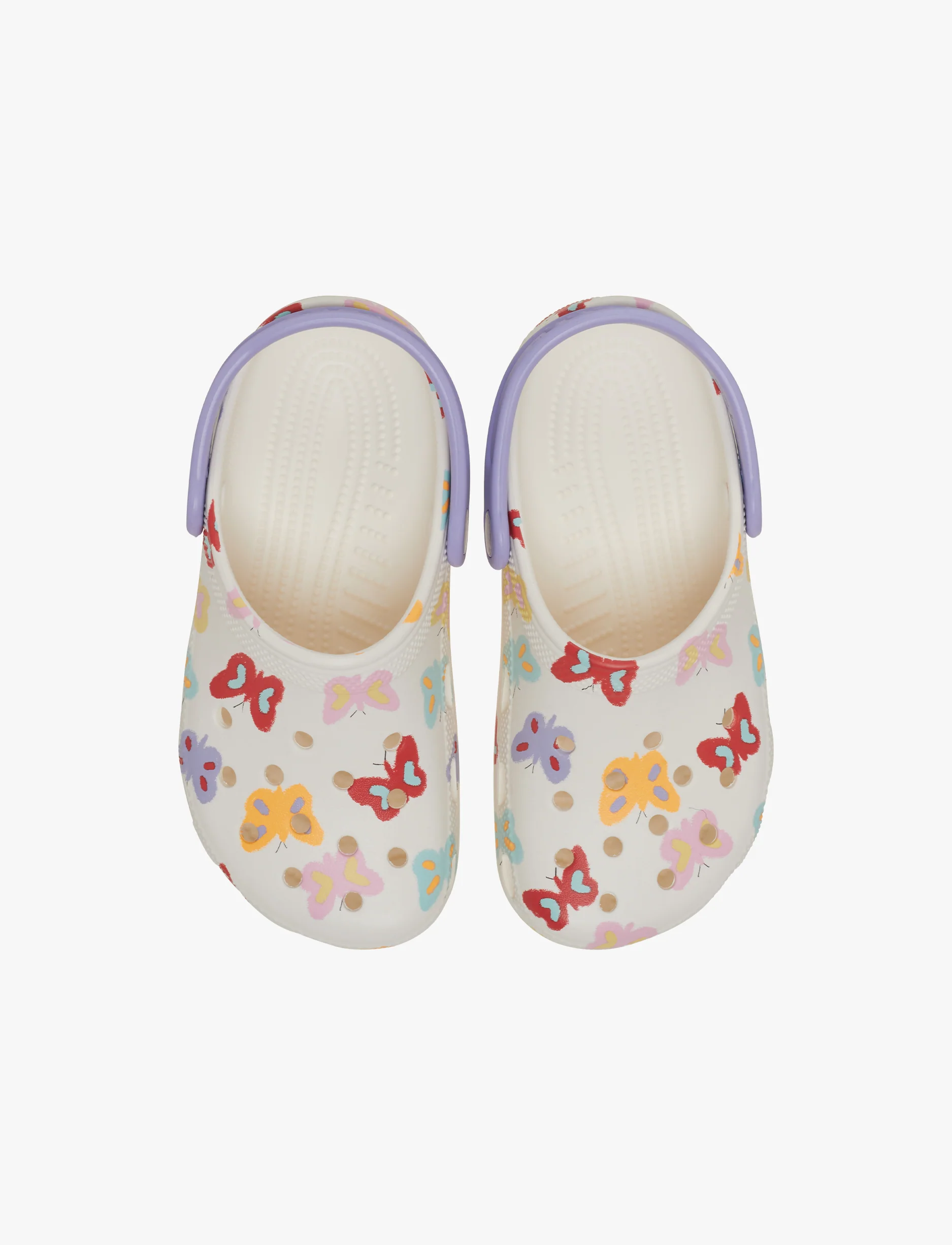 Crocs Classic Butterfly Graphic Clog K  כפכפי קלוג קרוקס לילדים בצבע לבן גיר בהדפס פרפרים צבעוניים - Image 3
