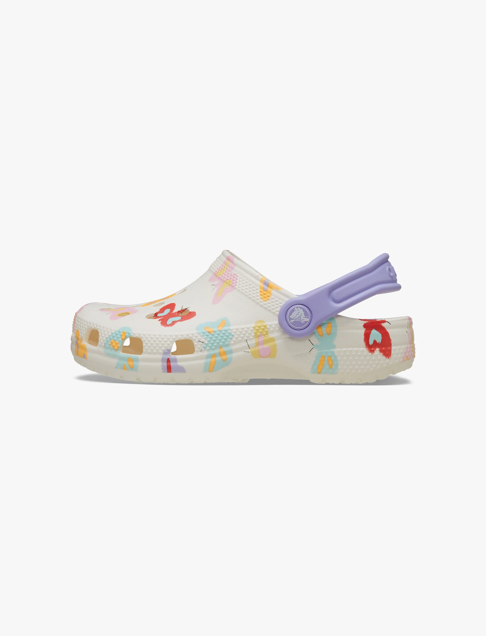 Crocs Classic Butterfly Graphic Clog K  כפכפי קלוג קרוקס לילדים בצבע לבן גיר בהדפס פרפרים צבעוניים - Image 6