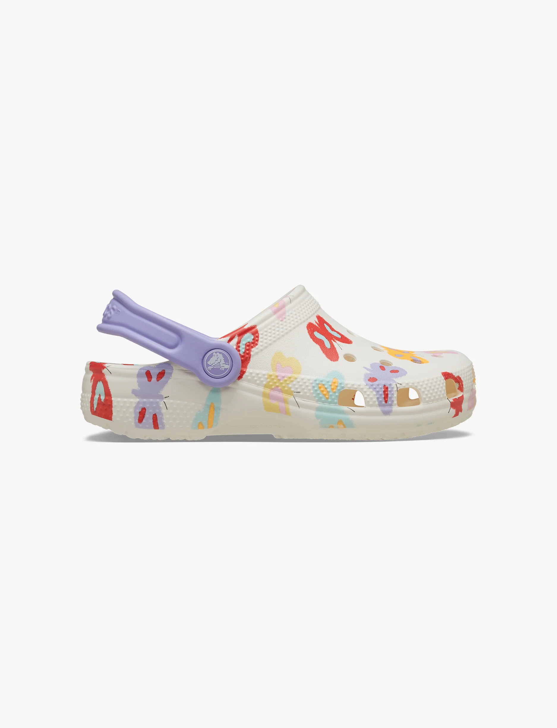 Crocs Classic Butterfly Graphic Clog T-  כפכפי קלוג קרוקס לילדים בצבע לבן גיר בהדפס פרפרים צבעוניים מידות קטנות - Image 2