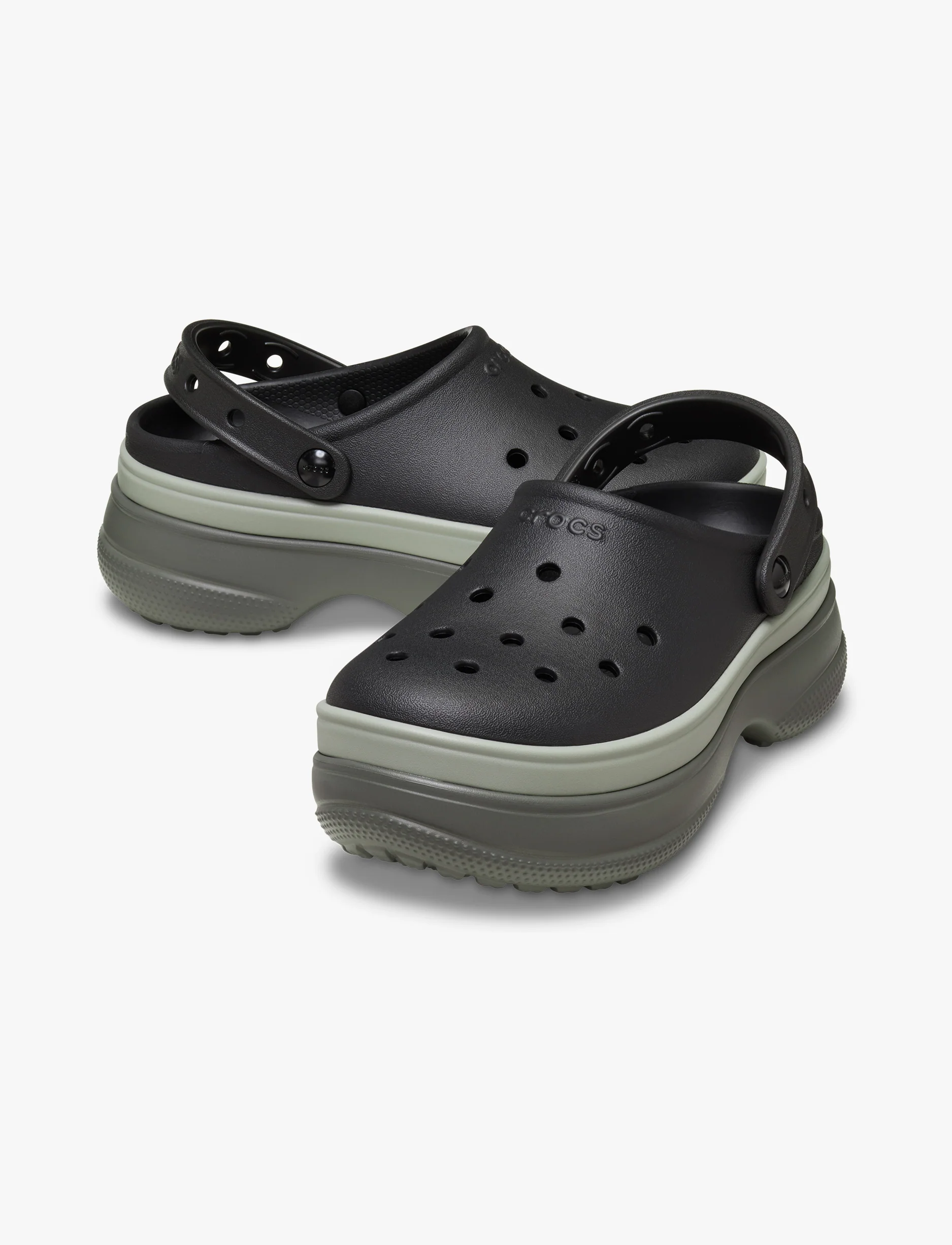 Crocs Classic Stacked Clog - כפכפי פלטפורמה קרוקס לנשים בצבע שחור/ירוק זית - Image 3