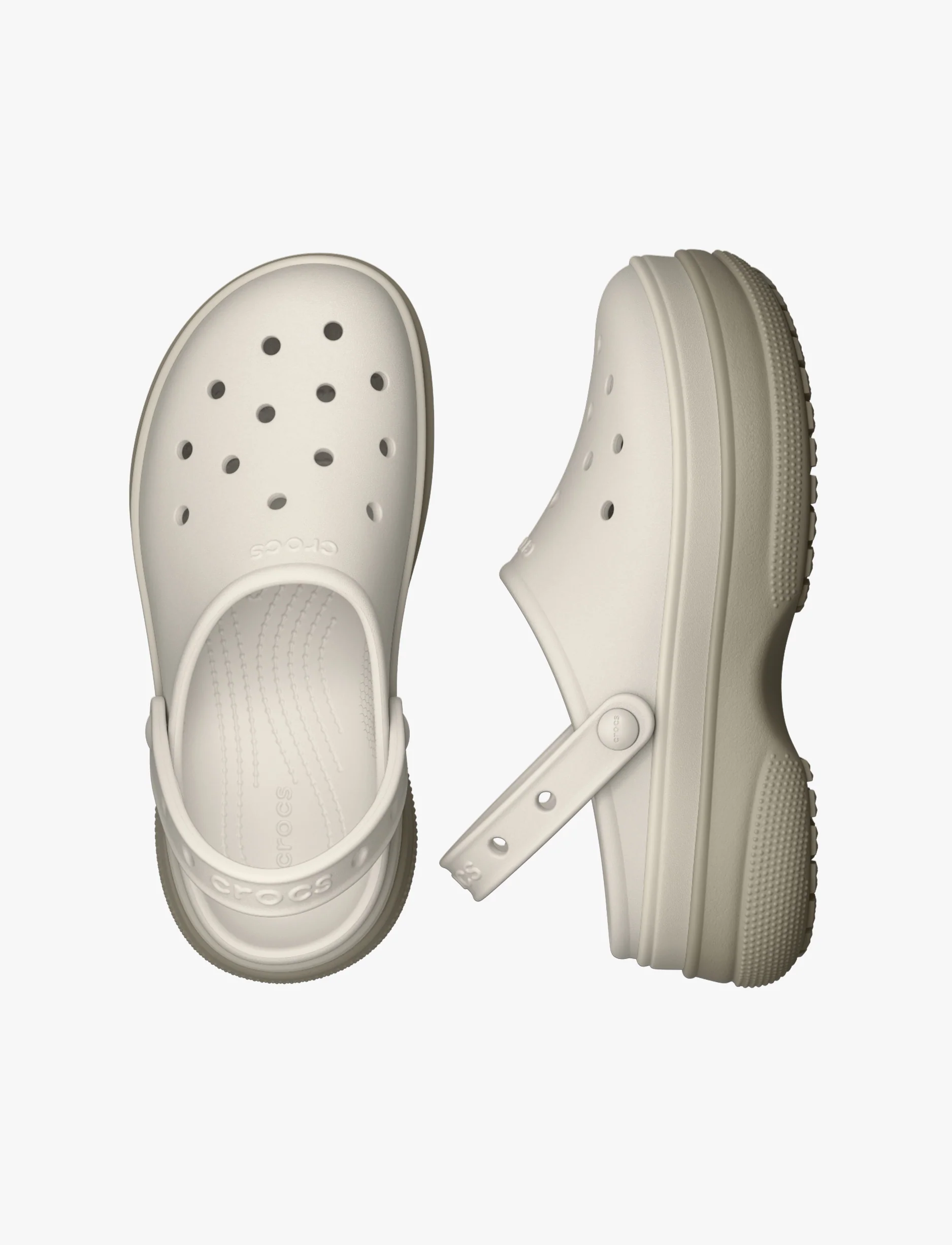 Crocs Classic Stacked Clog - כפכפי פלטפורמה קרוקס לנשים בצבע לבן גיר/קרם - Image 5