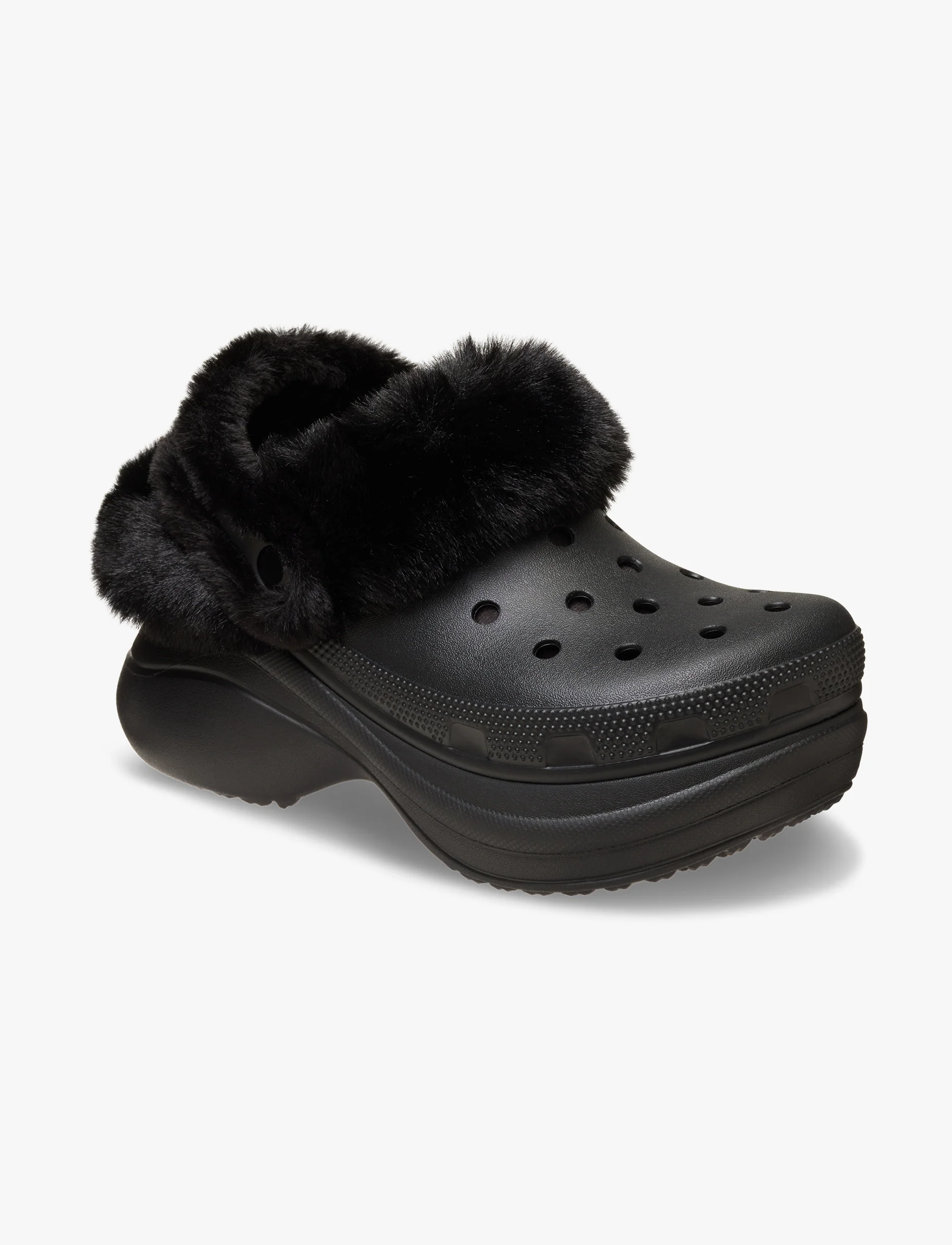 Crocs Bae Lined Clog - כפכפים פרוותיים קרוקס פלטפורמה ביי לנשים בצבע שחור