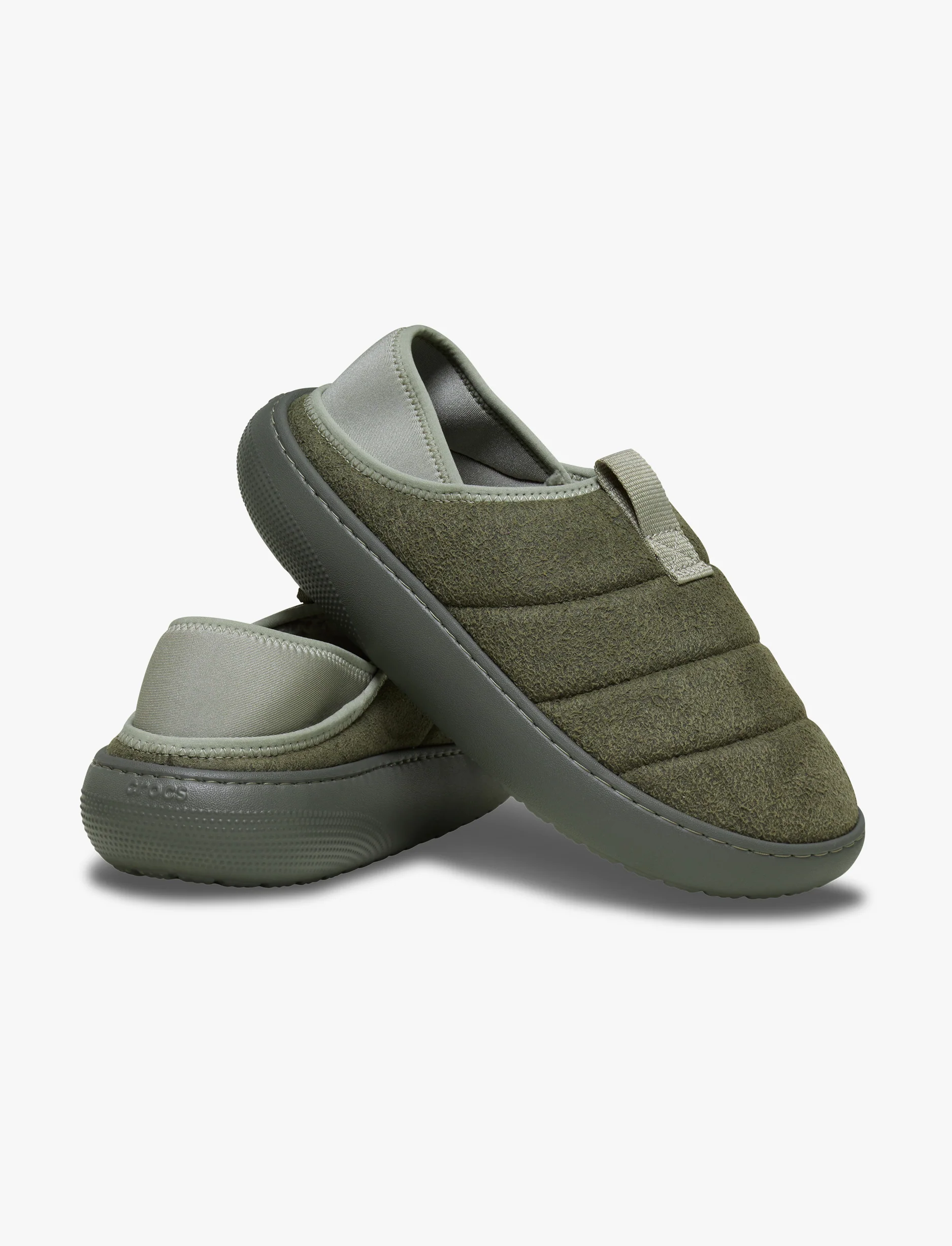 Crocs Classic Vegan Suede Moc - כפכפי פרווה קרוקס בצבע ירוק/אפור - Image 4