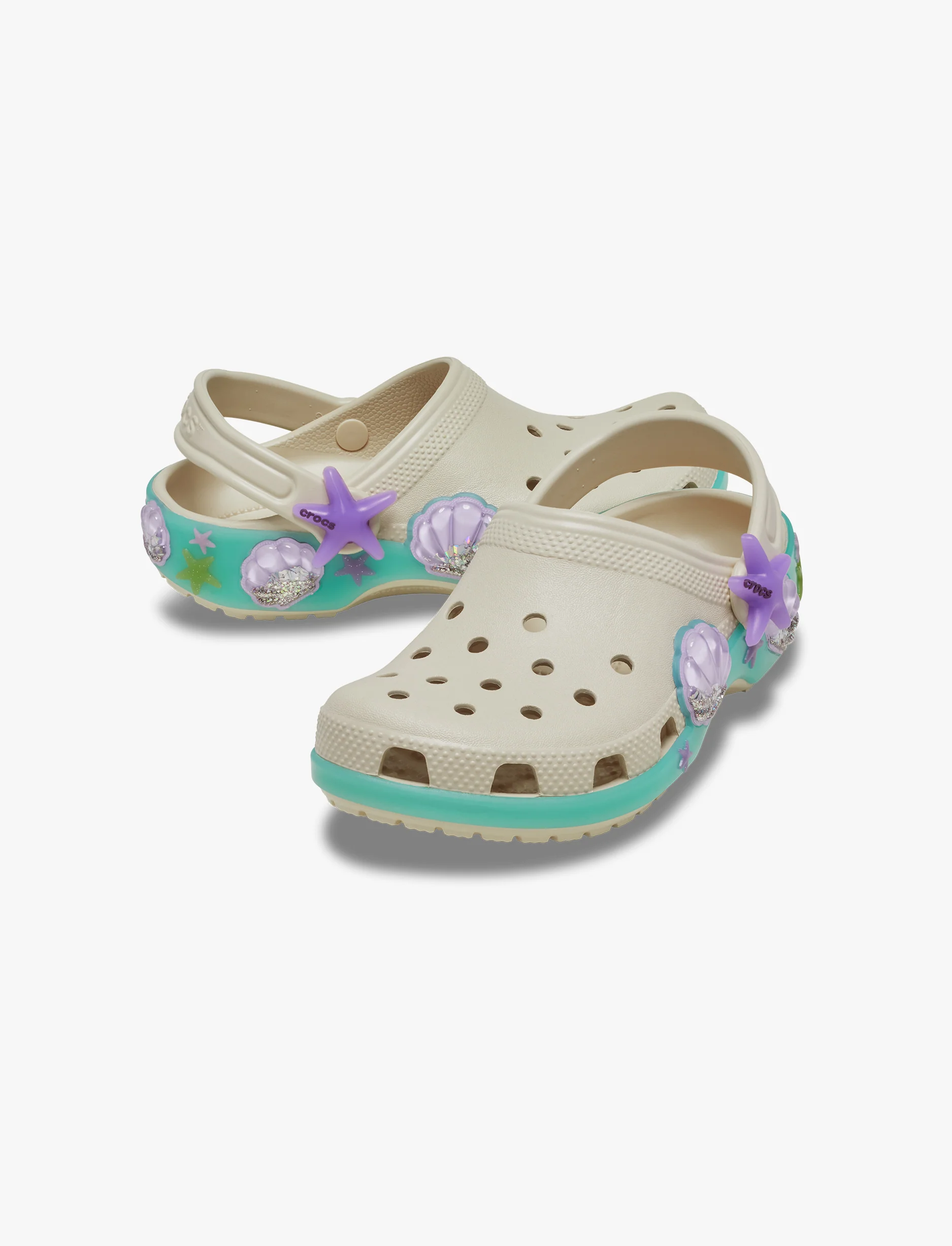 Crocs Classic Sea Sparkle Shaker Clog K - כפכפי קלוג קרוקס לילדים בצבע קרם בעיטור צדפים - Image 4