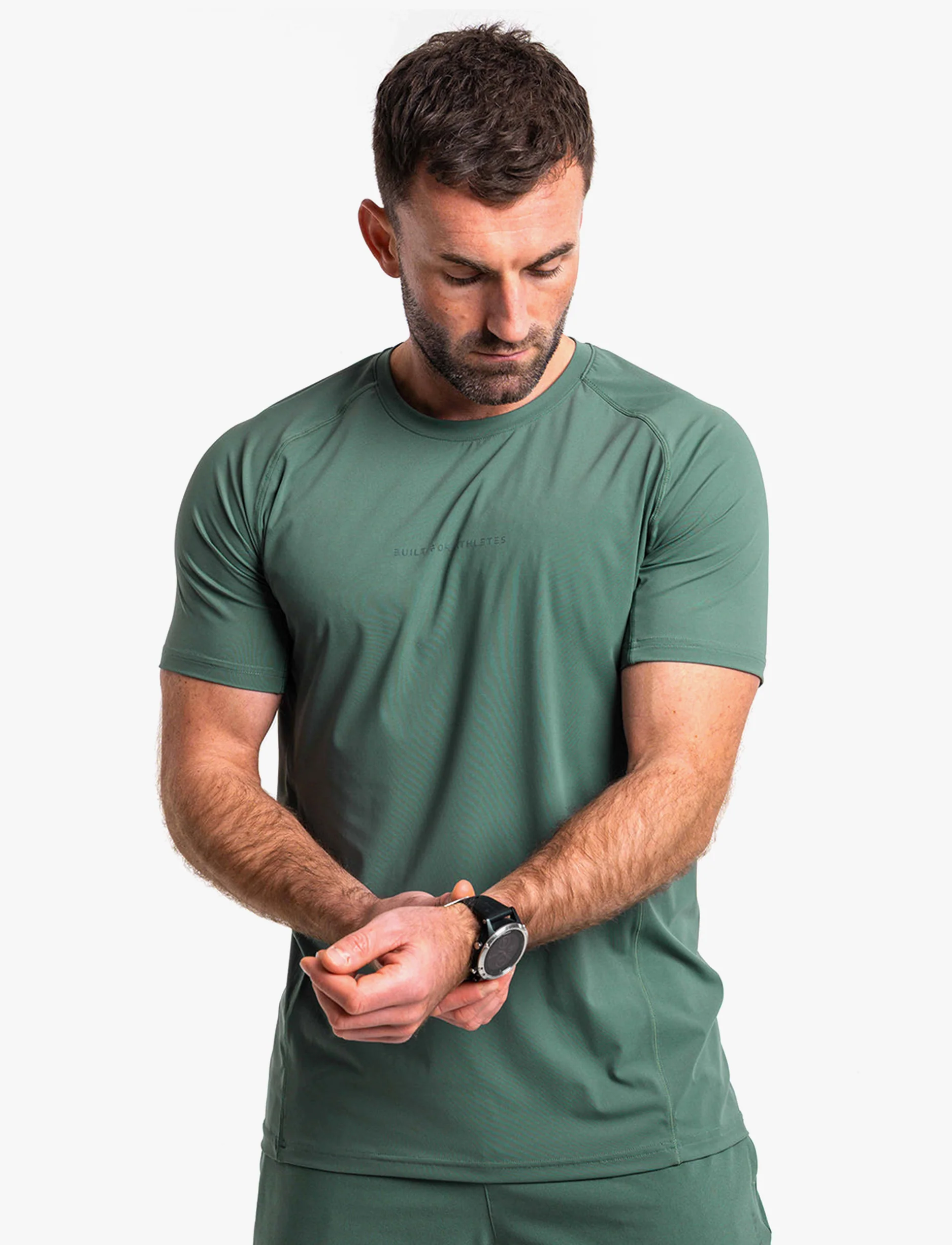 Built For Athletes Mens Hybrid Training T-Shirt - חולצת אימון לגברים בצבע ירוק שטיפה - Image 3