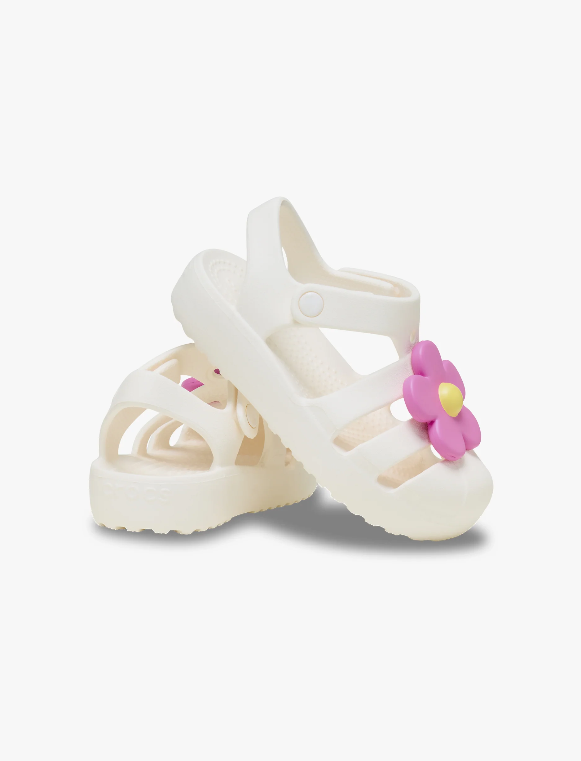 Crocs Classic Flower Fisherman T -  סנדלי קרוקס לקטנטנים בצבע לבן גיר - Image 3