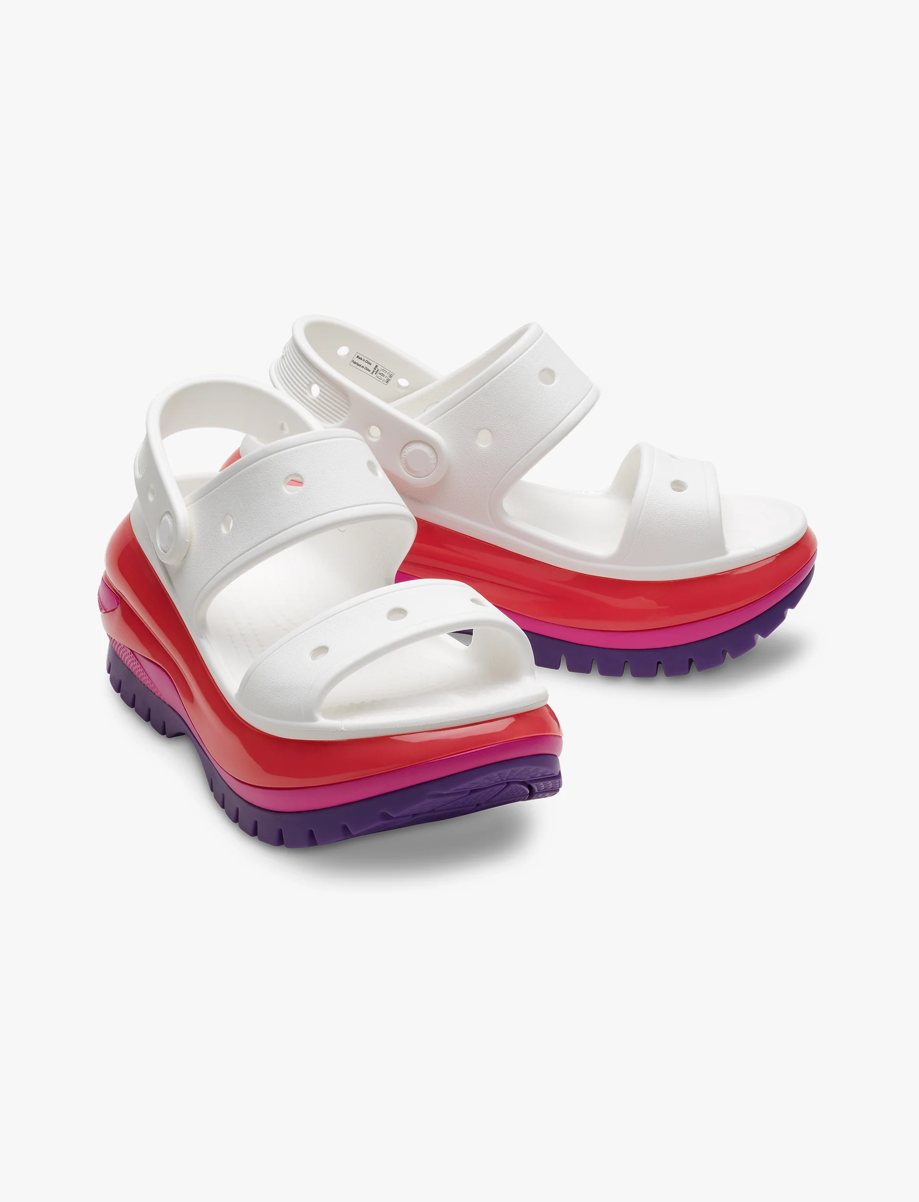 Crocs Classic Mega Crush Sandal - סנדל פלטפורמה קרוקס לנשים בצבע לבן מולטי - Image 3