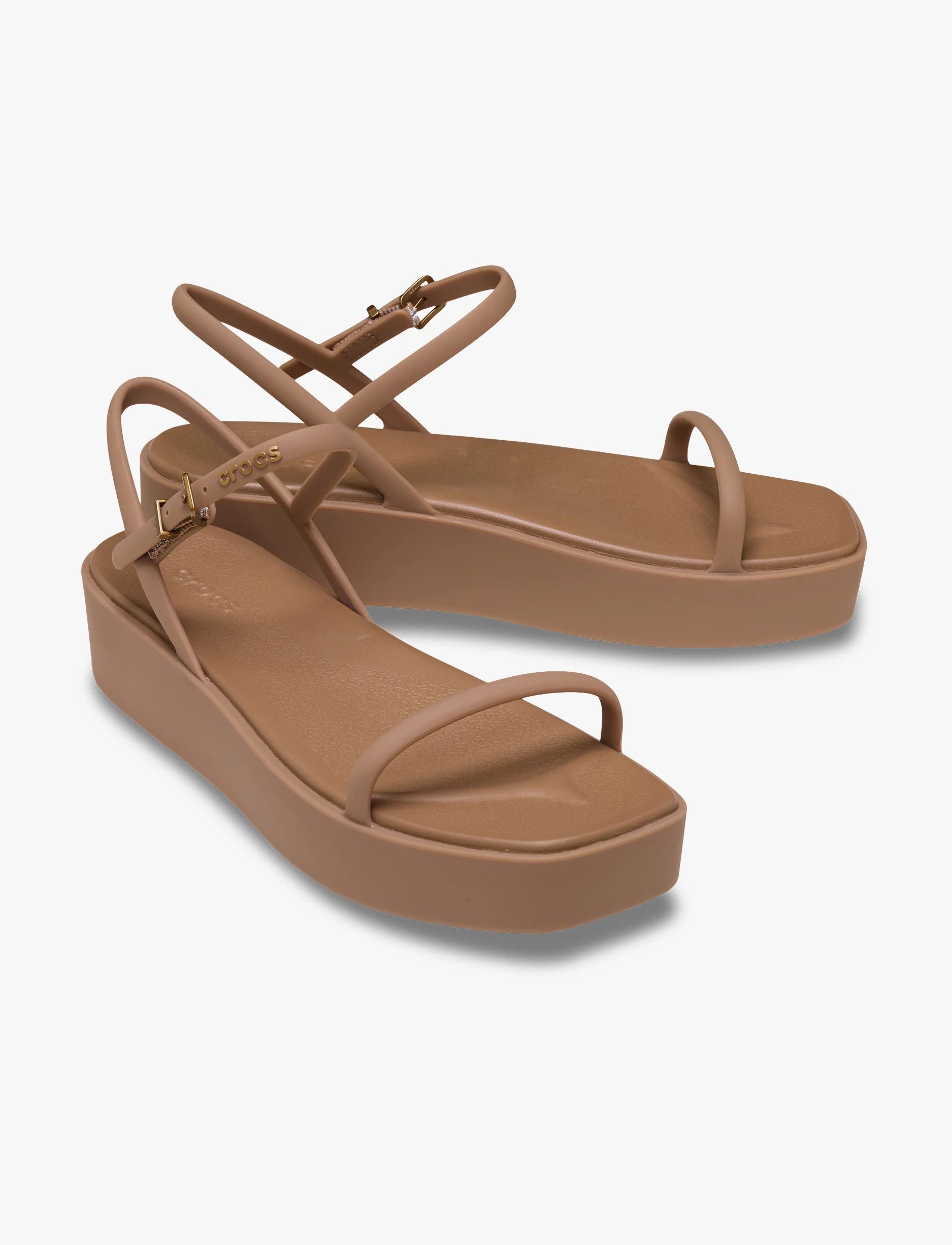 Crocs Miami Platform Y Strap Sandal - סנדלי פלטפורמה קרוקס לנשים בצבע שוקולד חלב - Image 3