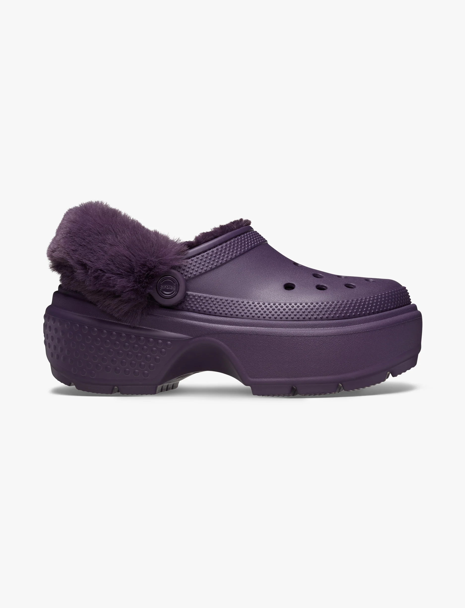 Crocs Stomp Lined Clog - כפכפי פלטפורמה קלוג סטומפ פרוותיים לנשים בצבע איריס כהה - Image 2