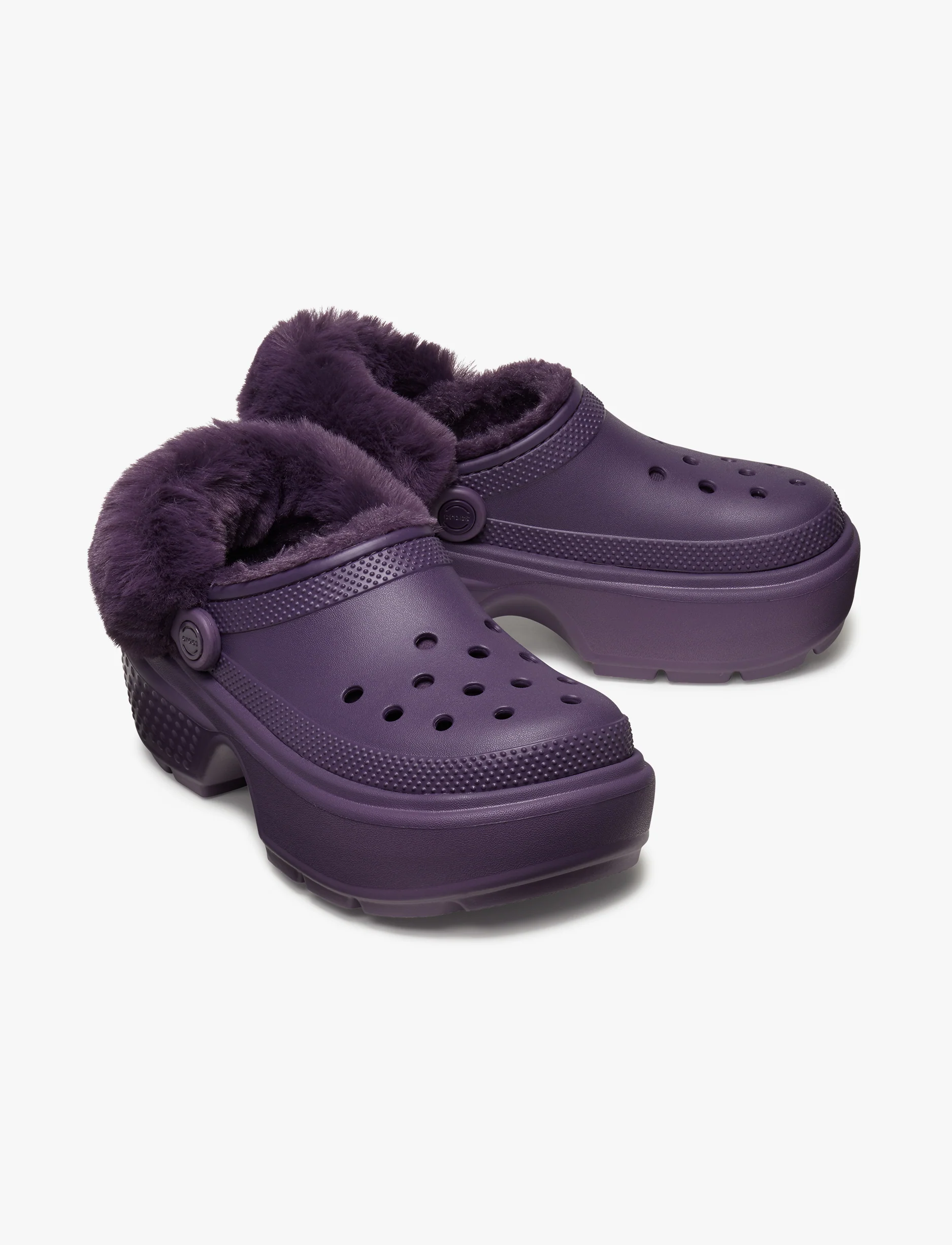 Crocs Stomp Lined Clog - כפכפי פלטפורמה קלוג סטומפ פרוותיים לנשים בצבע איריס כהה - Image 3