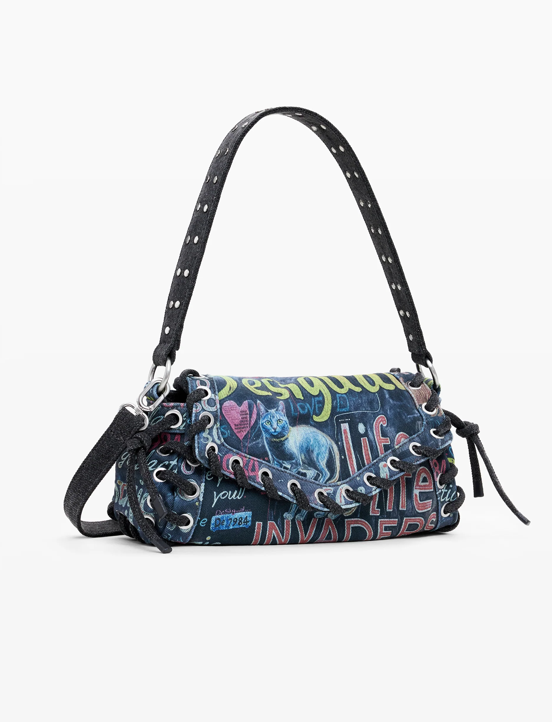 Desigual Bag Pizzicato Zarauz 25WAXD22 - תיק צד שחור גרפיטי דיזיגוואל לנשים - Image 2
