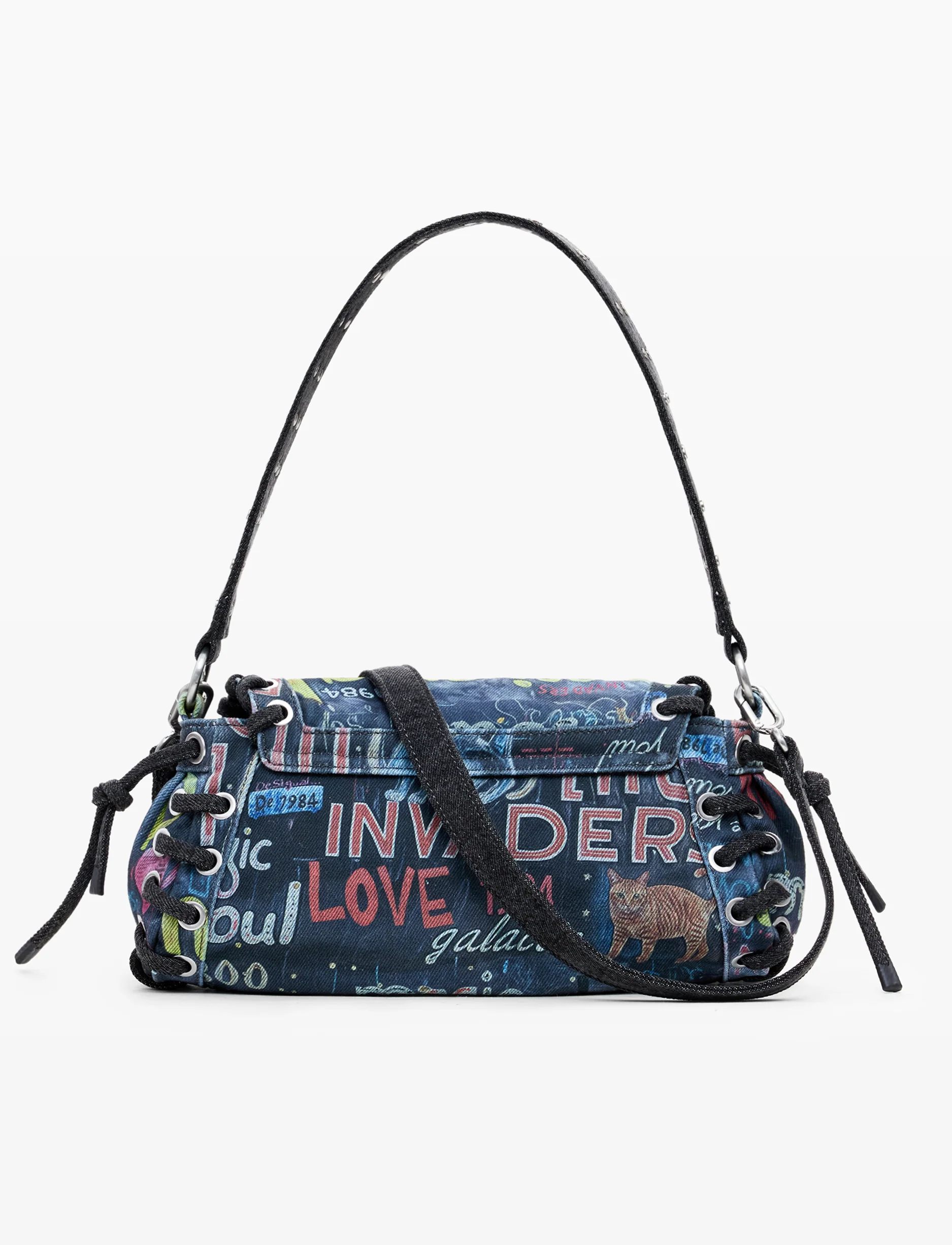 Desigual Bag Pizzicato Zarauz 25WAXD22 - תיק צד שחור גרפיטי דיזיגוואל לנשים - Image 3