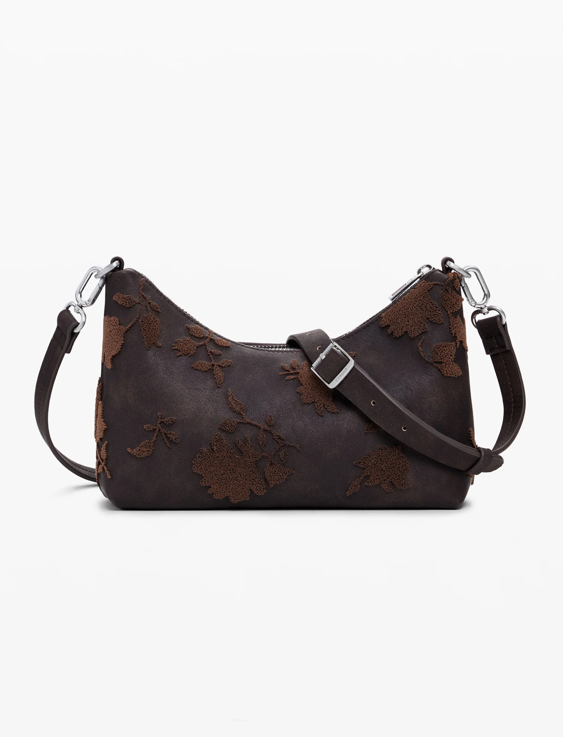 Desigual Bag Stencil Flower Medellin Mini 25WAXPB9 - תיק צד חום דיזיגוואל לנשים - Image 3