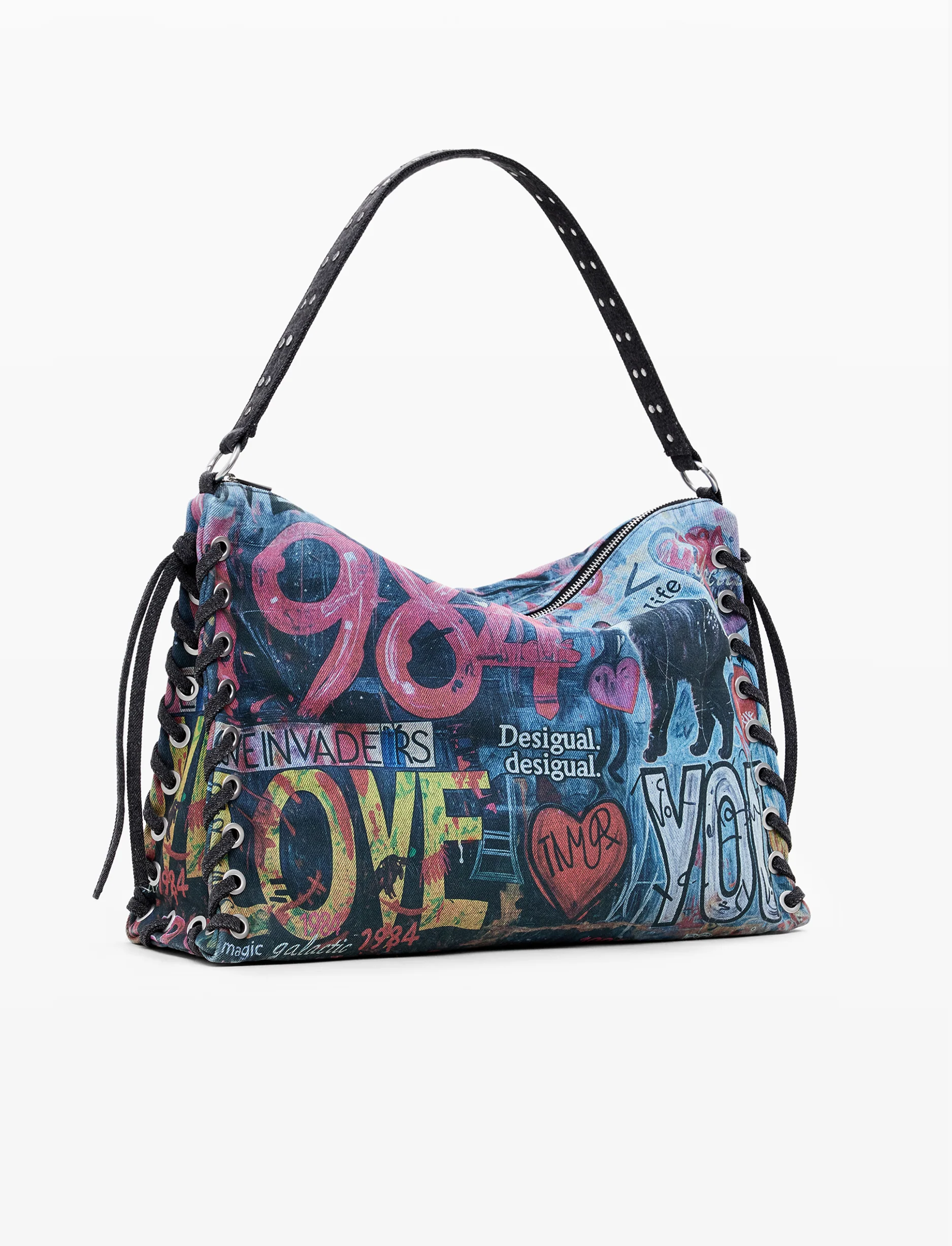 Desigual Bag Pizzicato Leiria 25WAXD23 - תיק צד שחור גרפיטי דיזיגוואל לנשים - Image 2