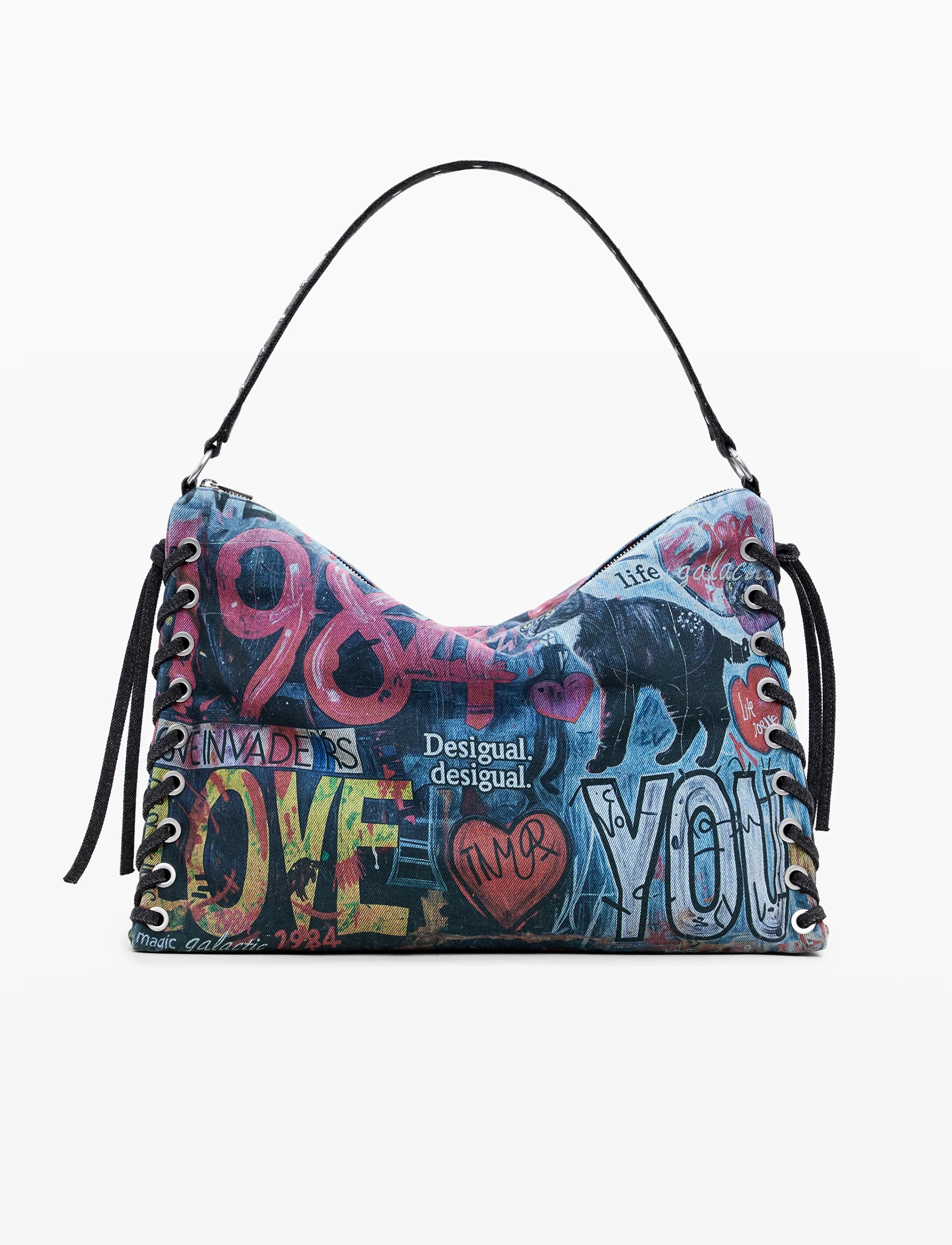 Desigual Bag Pizzicato Leiria 25WAXD23 - תיק צד שחור גרפיטי דיזיגוואל לנשים - Image 3