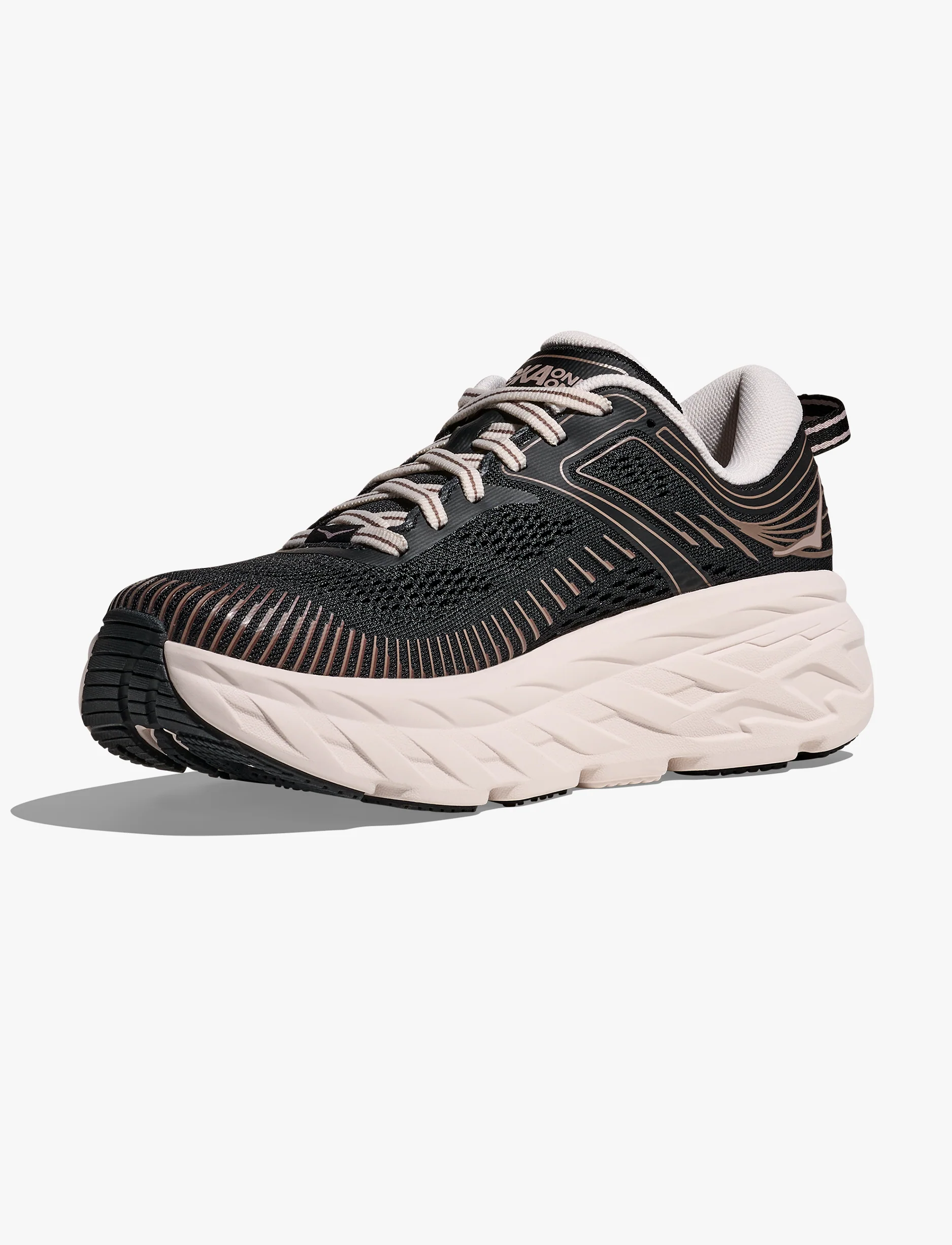 Hoka Bondi 7 -נעלי ספורט נשים הוקה בונדי 7 בצבע שחור/קרם ורוד - Image 4