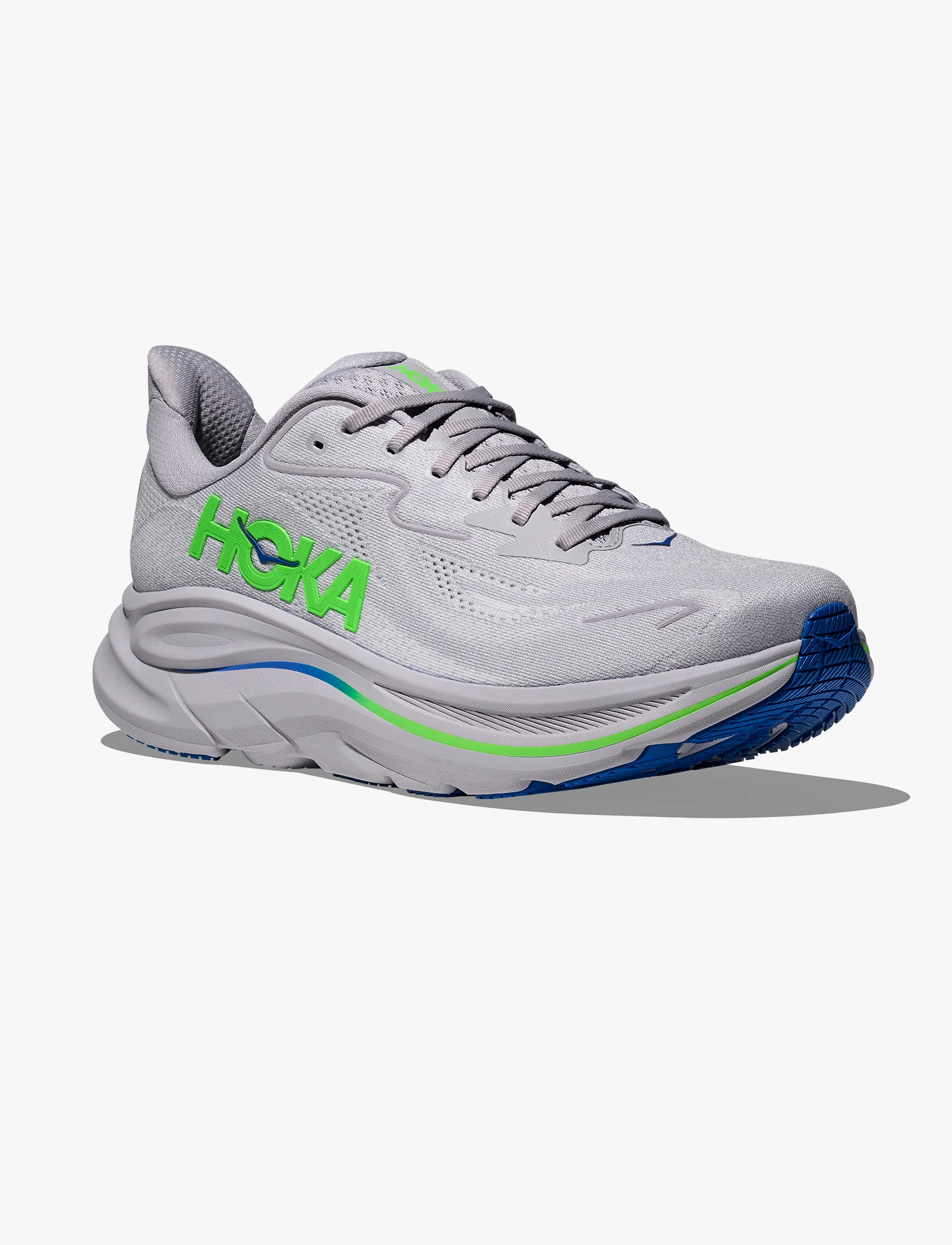 HOKA CLIFTON WIDE 10 - נעלי ספורט גברים הוקה קליפטון 10 רחבות בצבע אפרפר/ירוק נאון