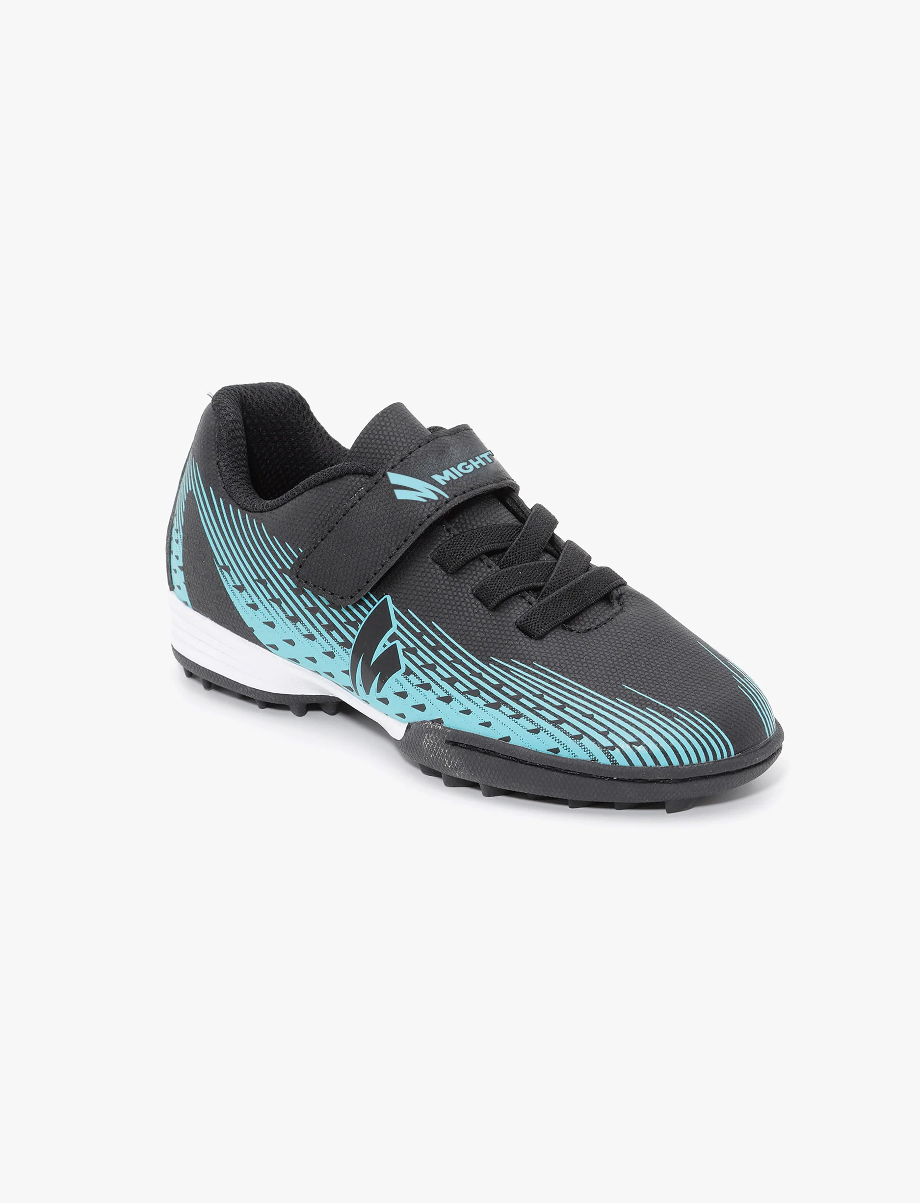 Mighty Soccer Kids Shoes E3148 - נעלי סניקרס קט רגל מייטי לבנים בצבע שחור/תכלת