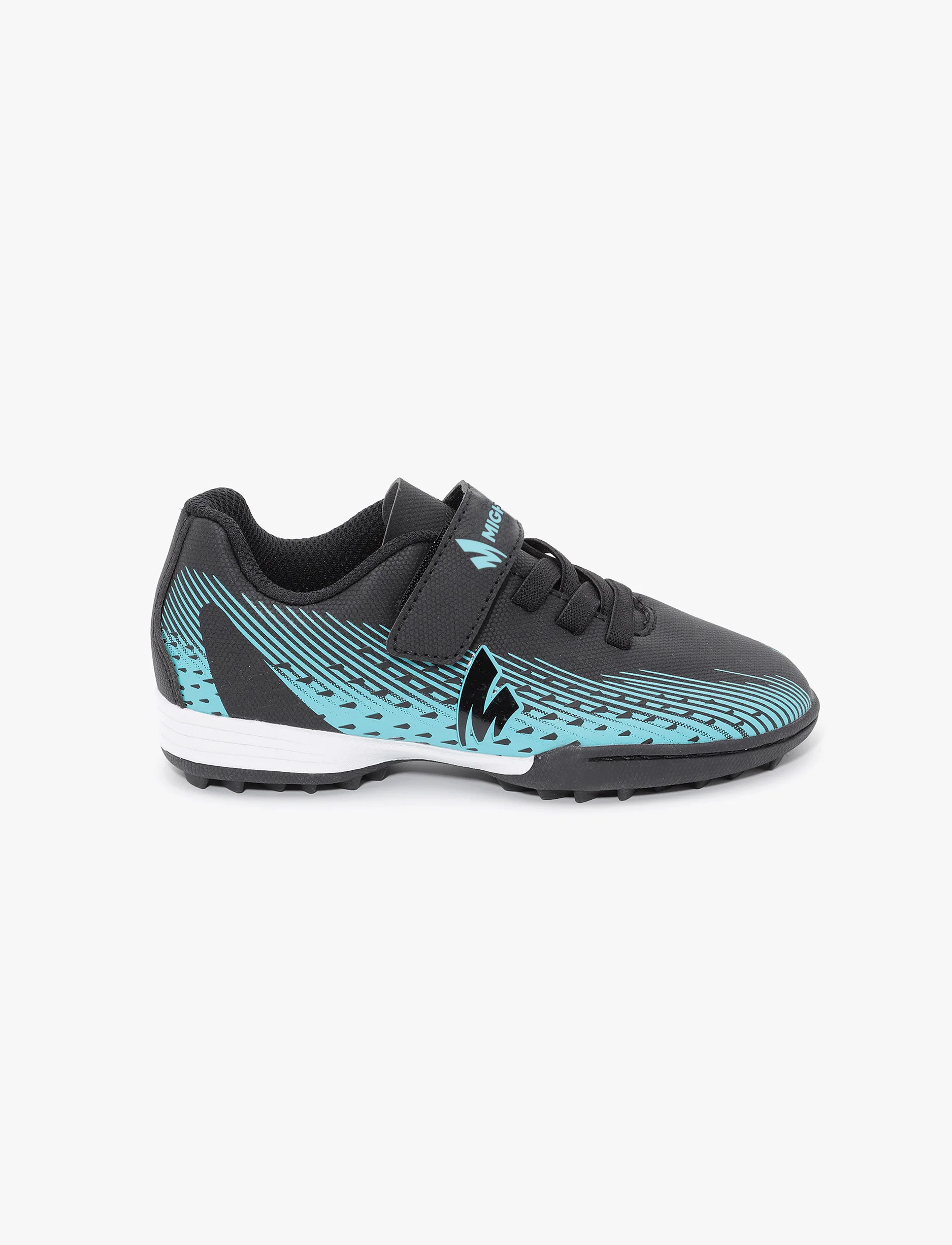 Mighty Soccer Kids Shoes E3148 - נעלי סניקרס קט רגל מייטי לבנים בצבע שחור/תכלת - Image 2